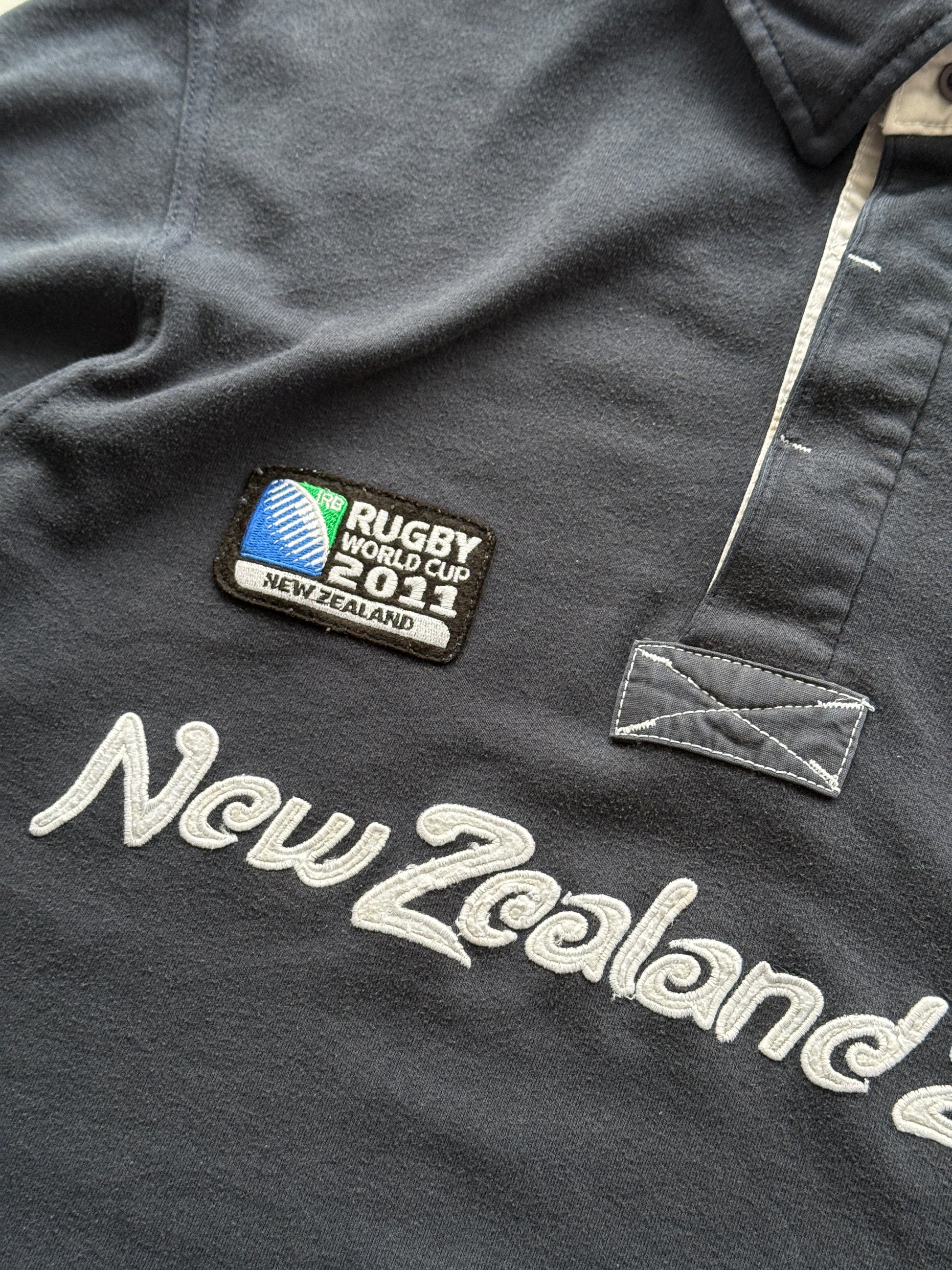 Navy New Zealand 2011 Rugby World Cup Vintage Long Sleeve Polo - Large