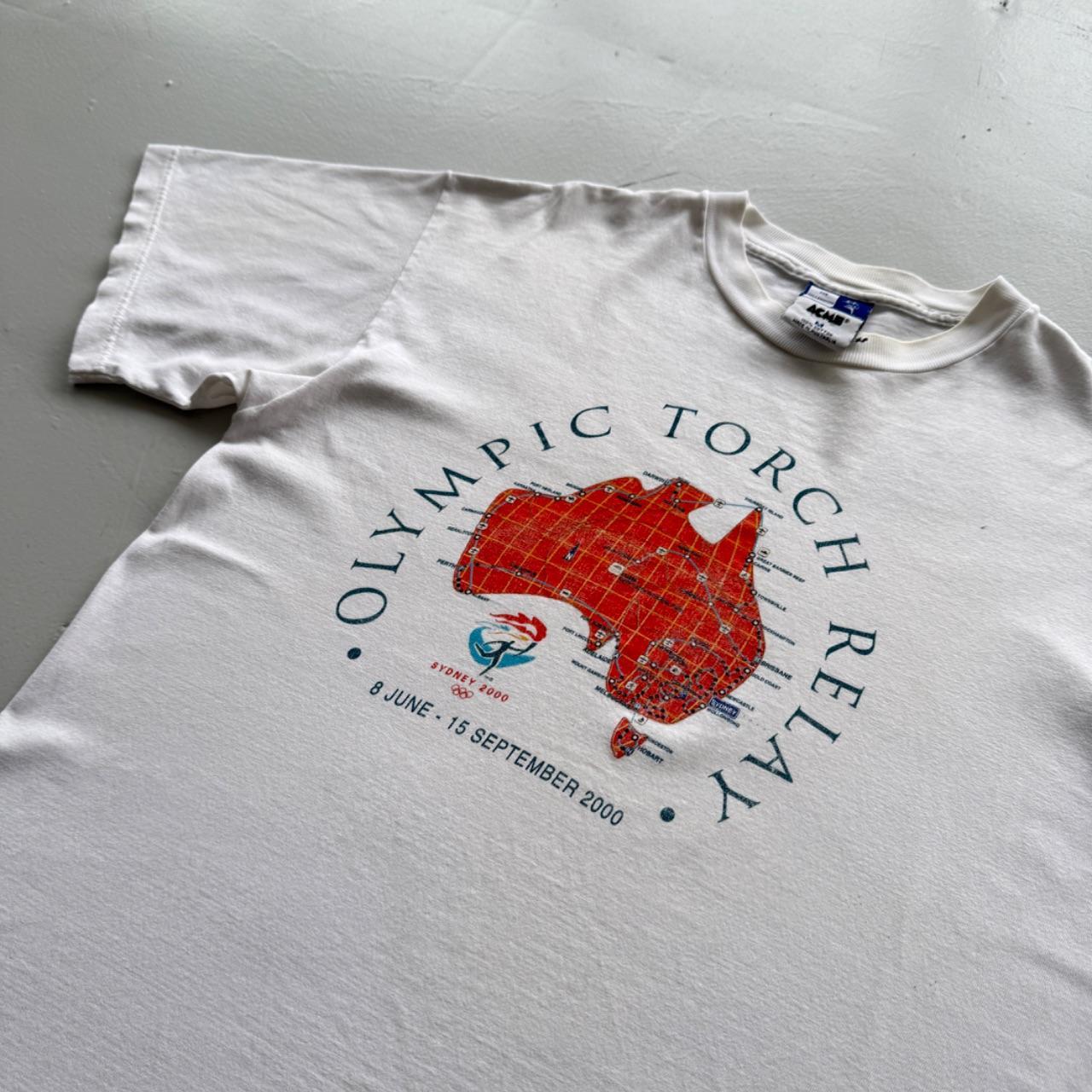 White Olympic Torch Relay 00s Vintage Graphic T-Shirt - Large