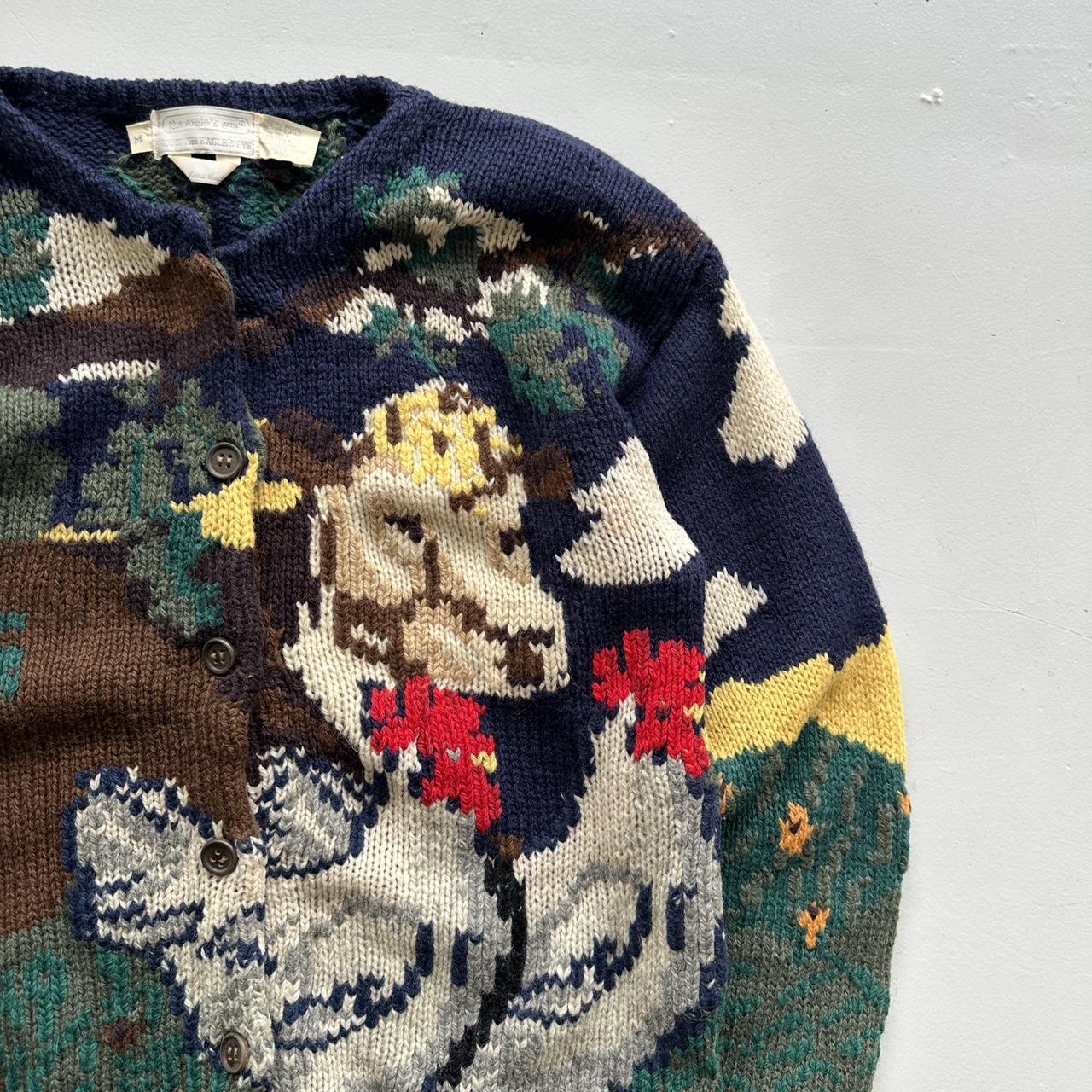 Navy 90s Vintage Woollen The Eagle’s Eye Hand Knitted Cardigan - Medium