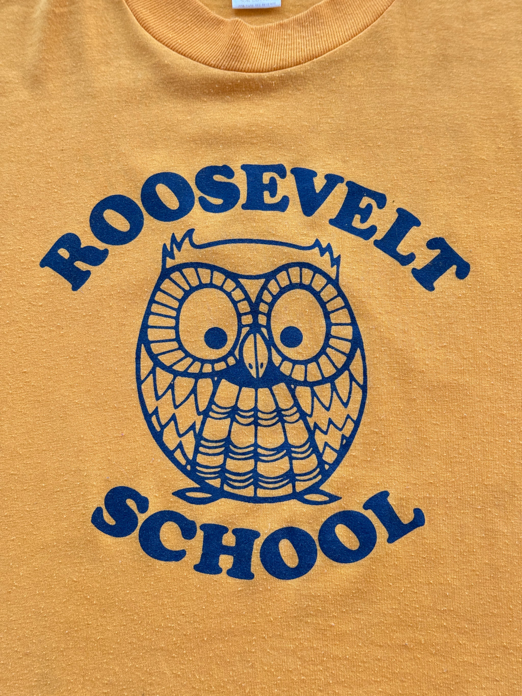 Gold Roosevelt School Owl 80's Vintage Single Stitch Graphic T-Shirt - Small