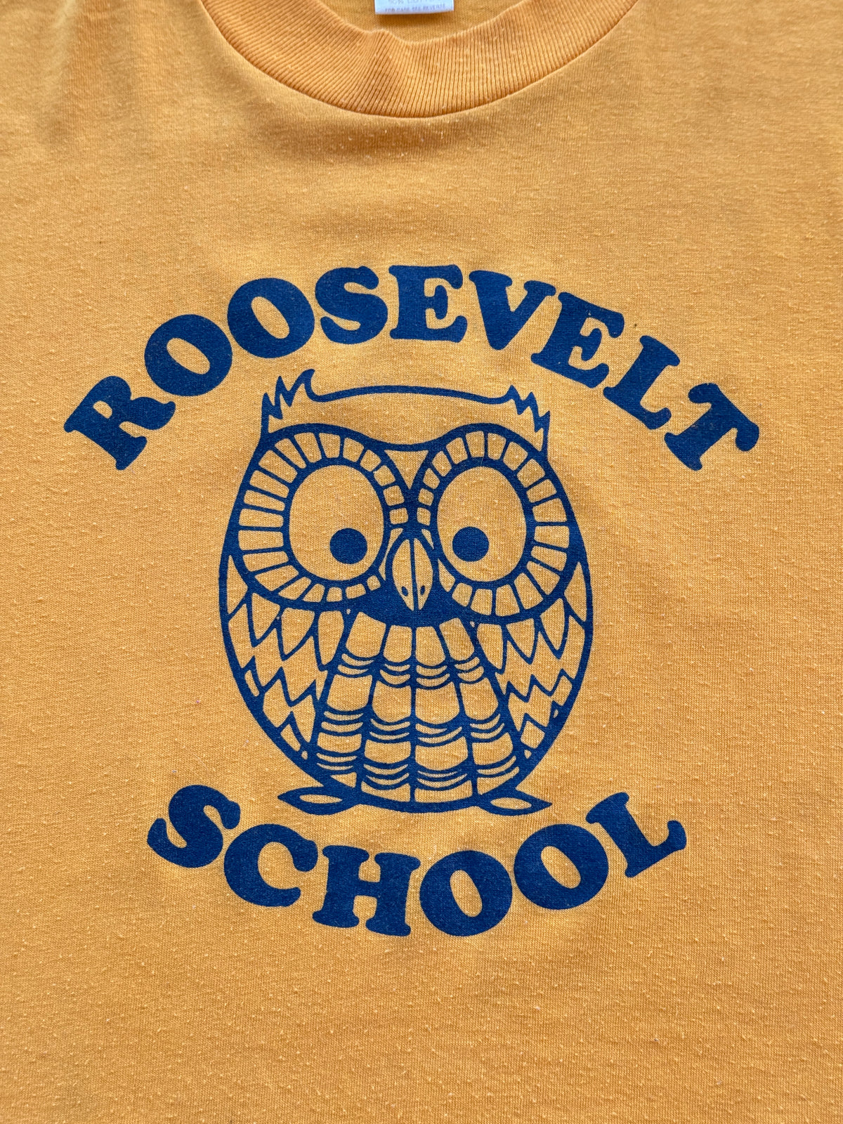 Gold Roosevelt School Owl 80's Vintage Single Stitch Graphic T-Shirt - Small