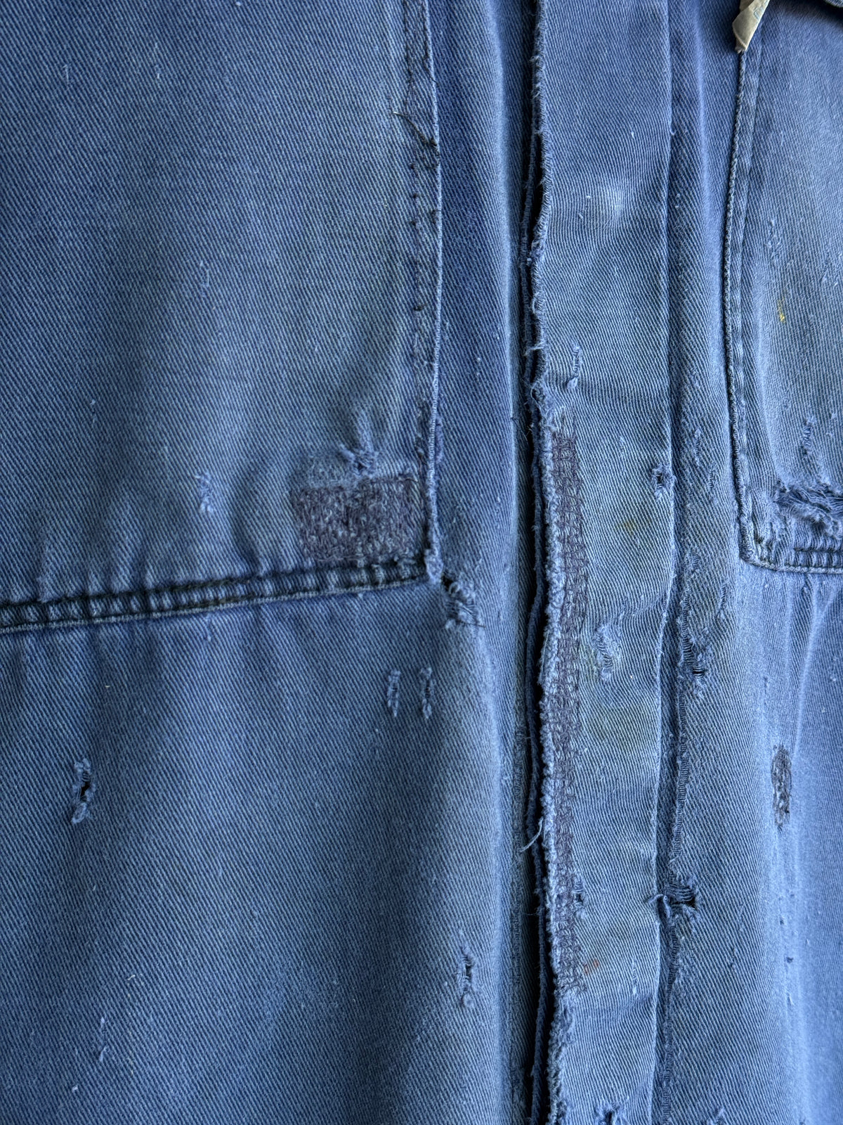 Thrashed Blue French 1970s Vintage Workwear Chore Jacket CH456 - Small