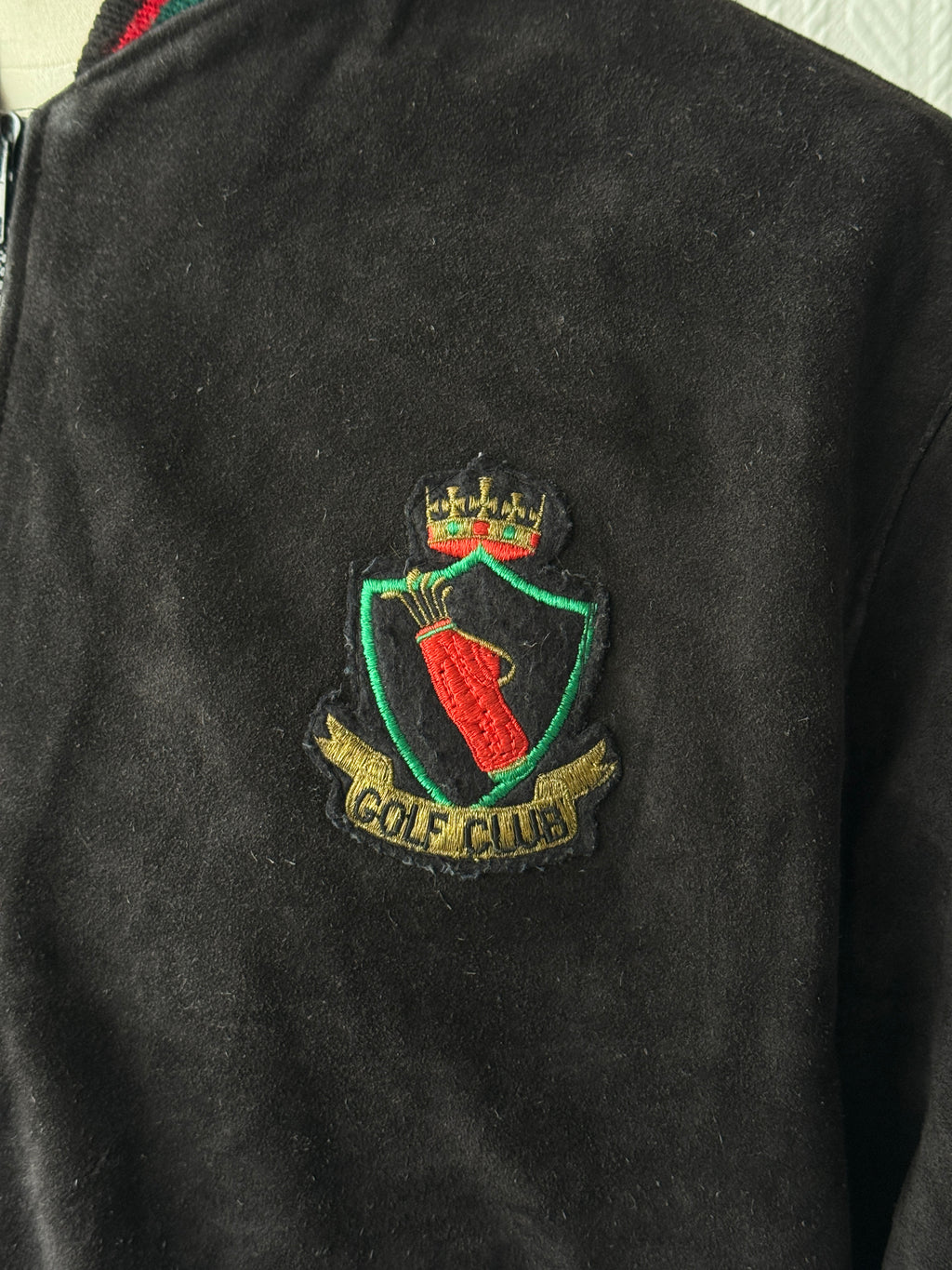 Black 90's Vintage Suede Golf Bomber Jacket - Boxy Large