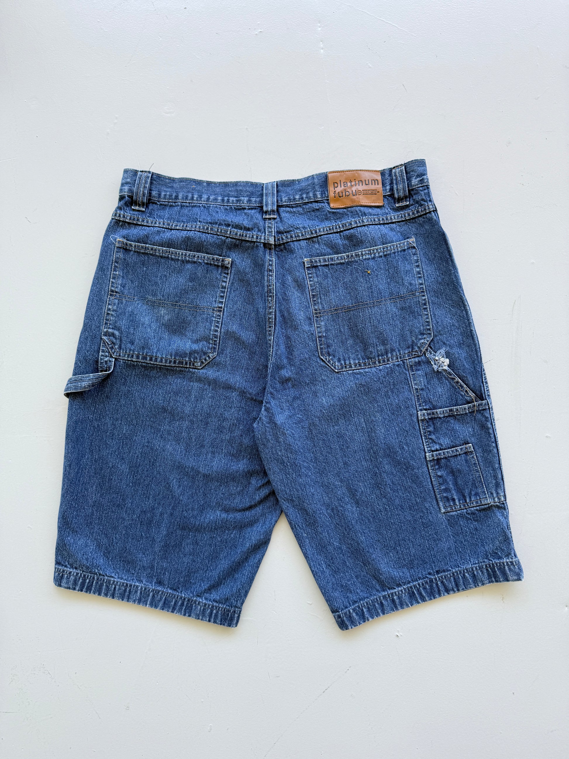 Mid Blue Fubu 90's Vintage Baggy Hip Hop Denim Shorts - W40 x L14