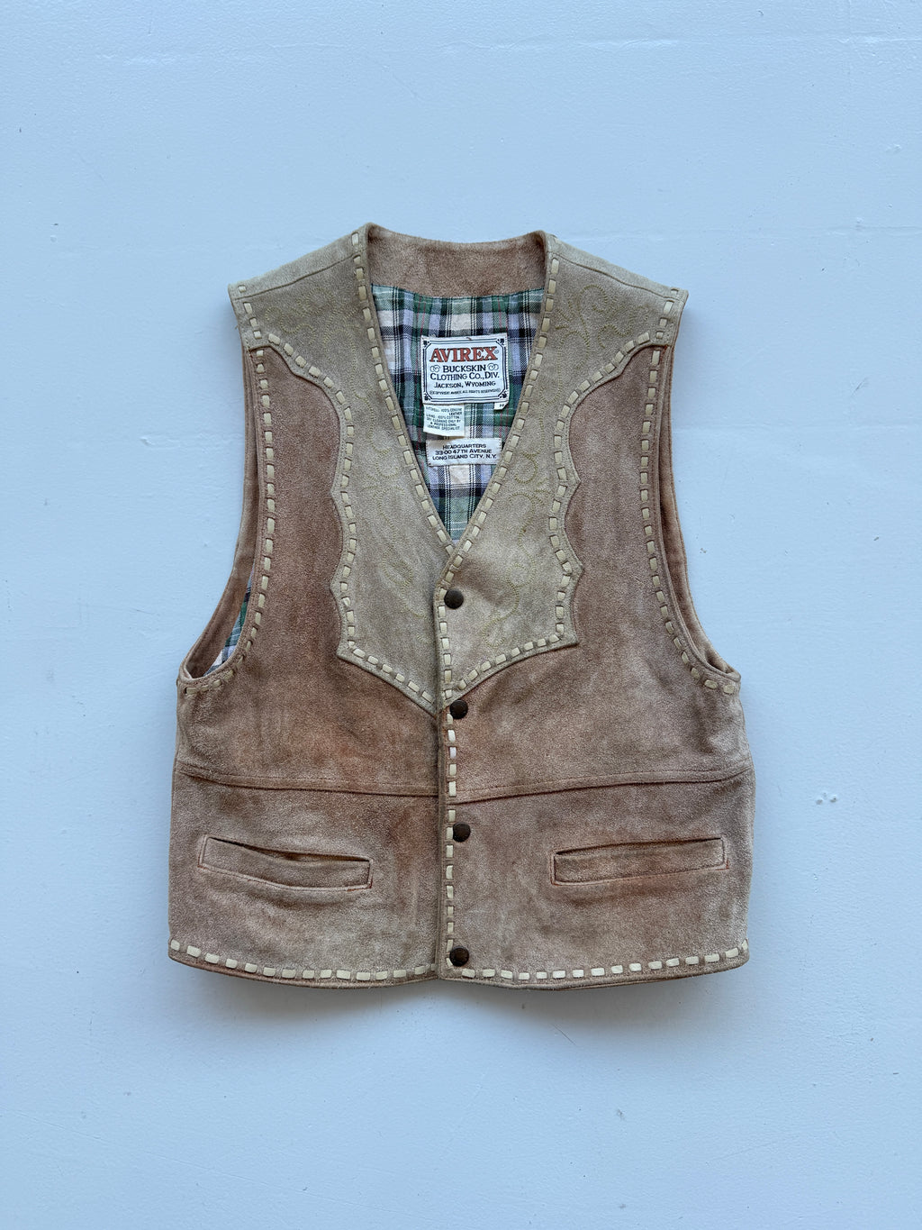 Cream Avirex 90's Vintage Leather Wester Waistcoat - Small