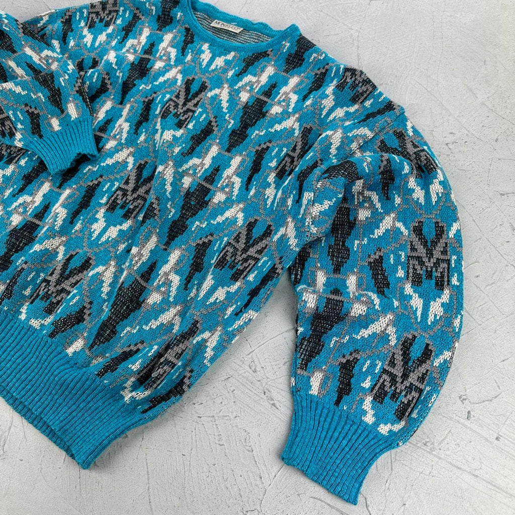 Blue 90's Woollen Knitted Sweatshirt - Medium