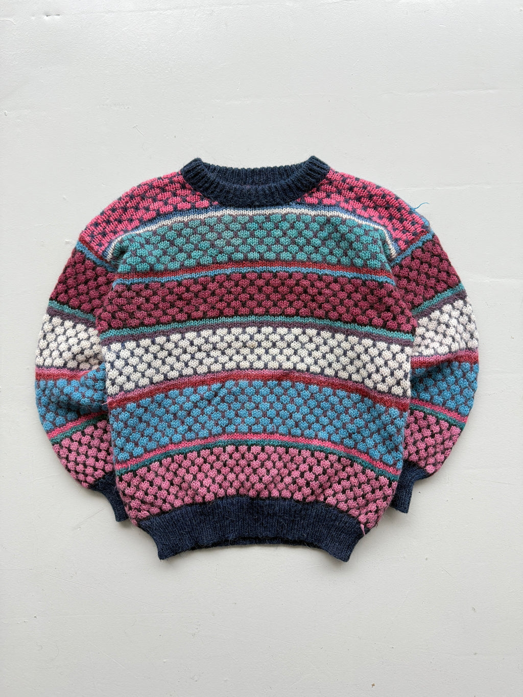 Pink Striped Woollen 90's Vintage Heavy Knit Jumper - Medium