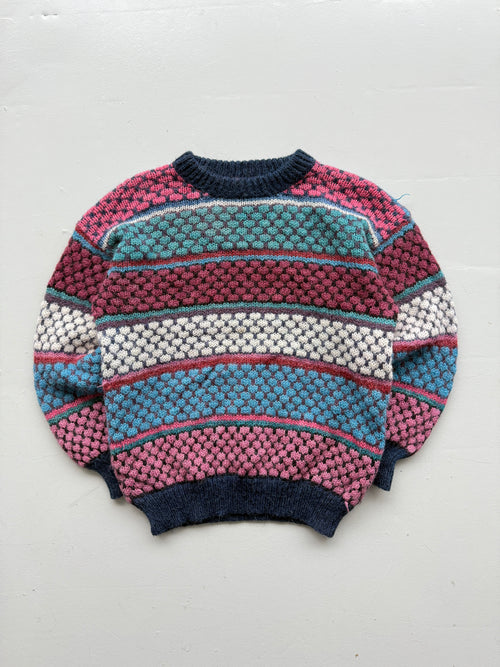 Pink Striped Woollen 90's Vintage Heavy Knit Jumper - Medium