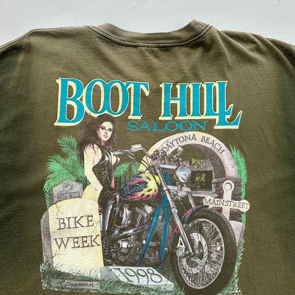 Green Faded Boots Hill Saloon Biker Vintage 90's Graphic T-shirt - XL
