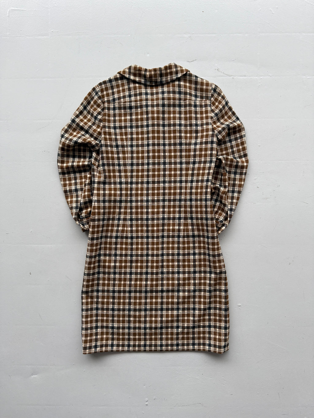 Brown Check Pendleton 80's Vintage Lined Wool Dress - UK 14