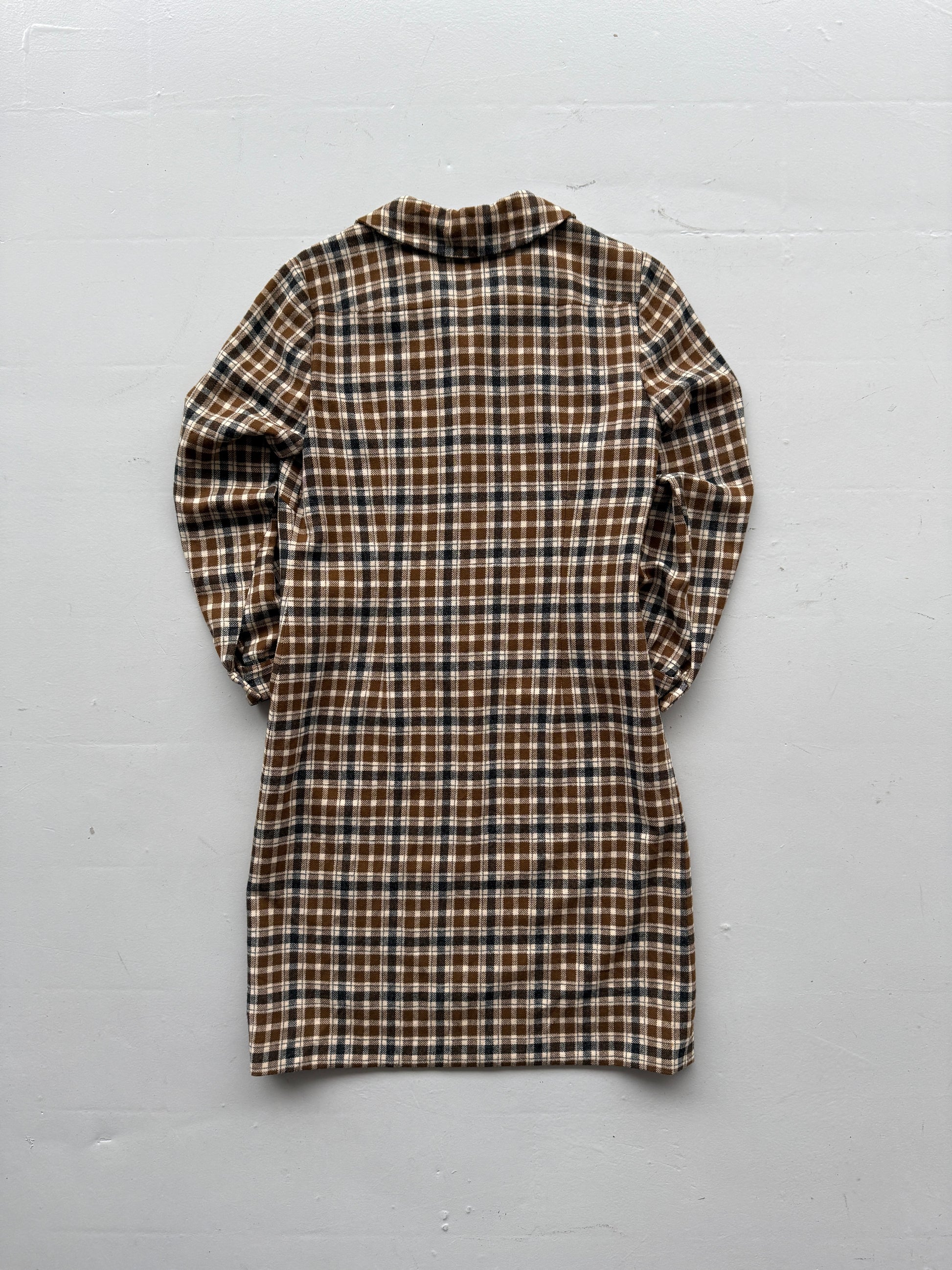 Brown Check Pendleton 80's Vintage Lined Wool Dress - UK 14