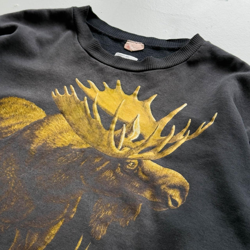 Faded Black Moose 90s Vintage Graphic Sweatshirt - XXL