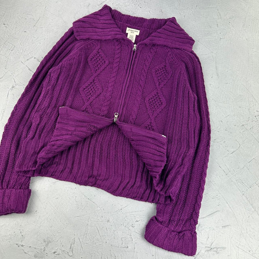 Vintage Knitted Y2K Purple Cardigan - Small Size 10