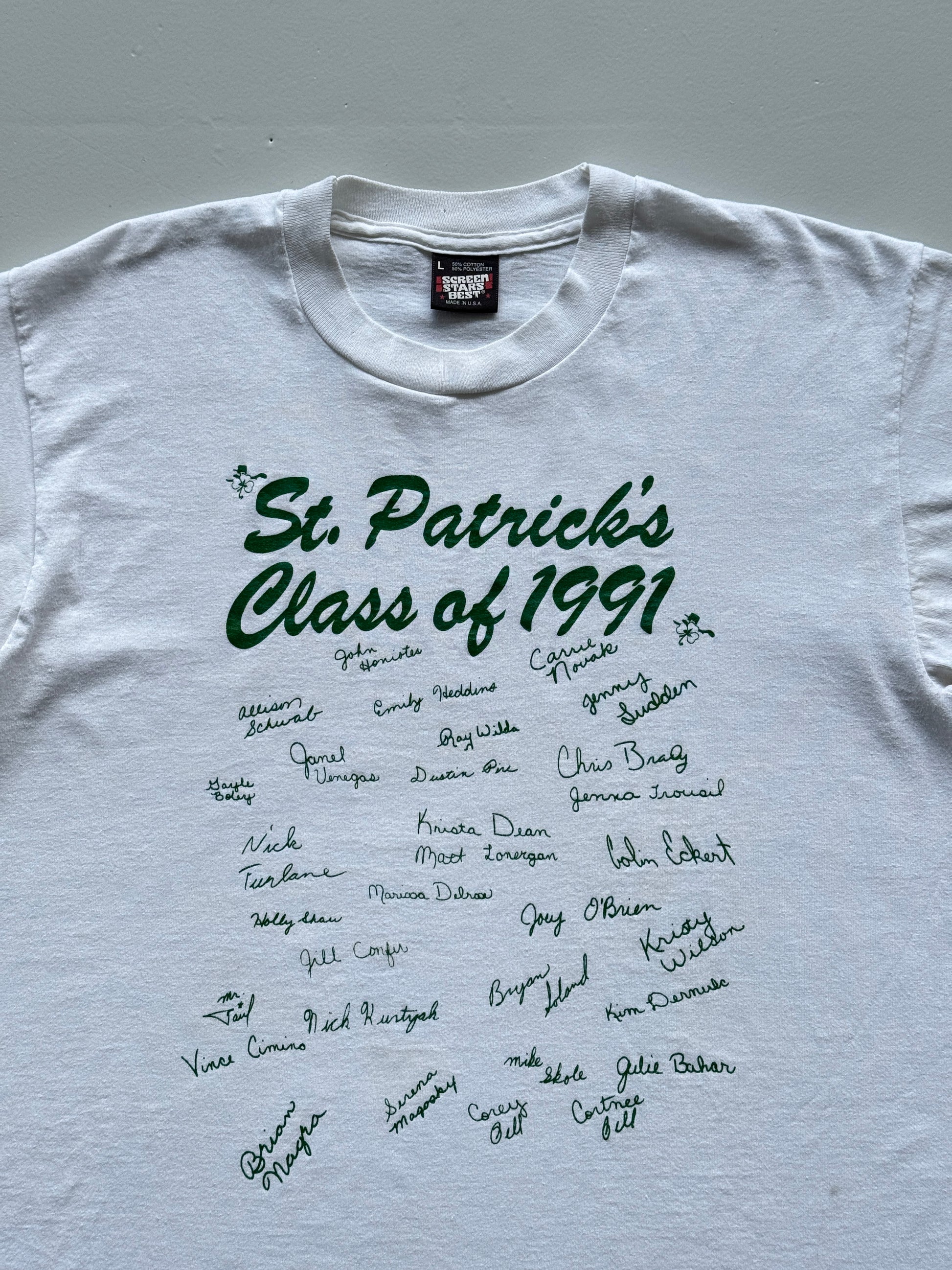 White Saint Patricks 90's Vintage Single Stitch Graphic T-Shirt - Small