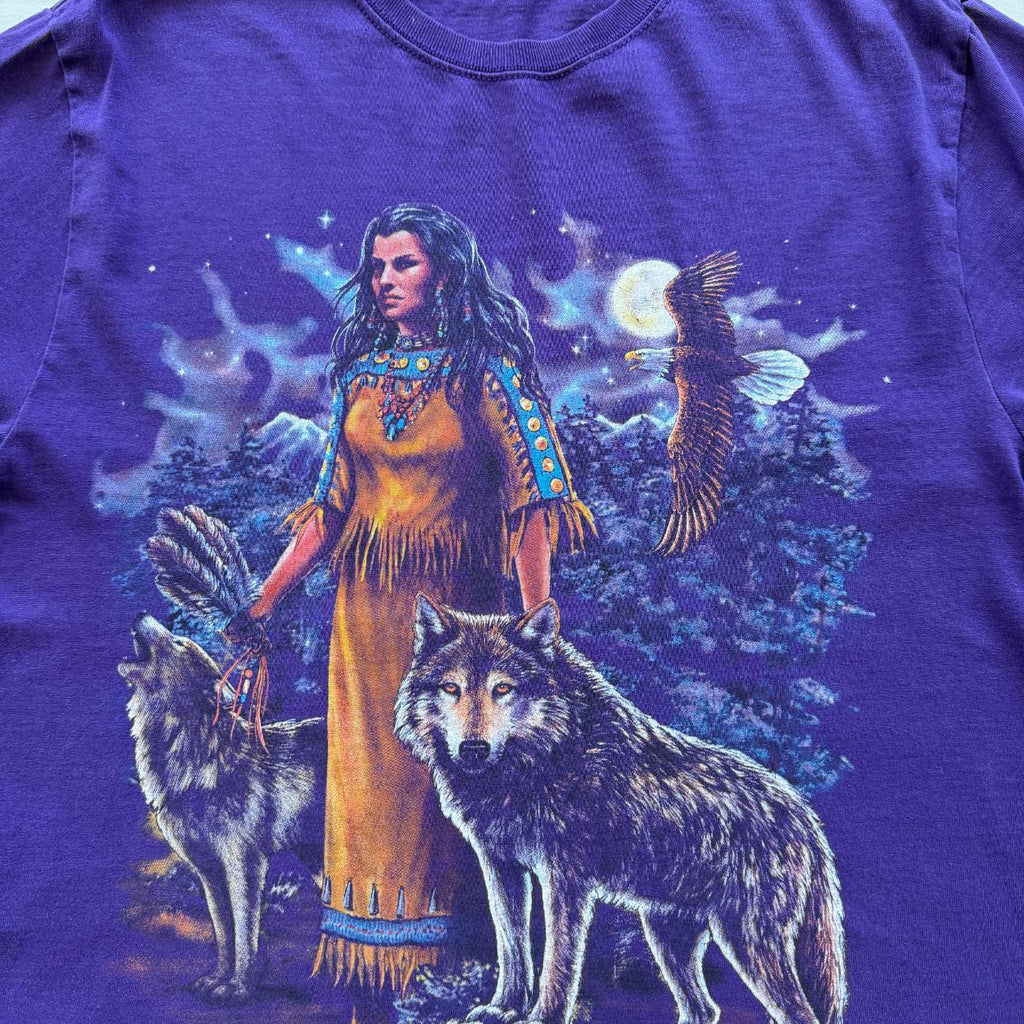 Purple Bohemian Wolf Native Vintage 00s T-shirt - Medium