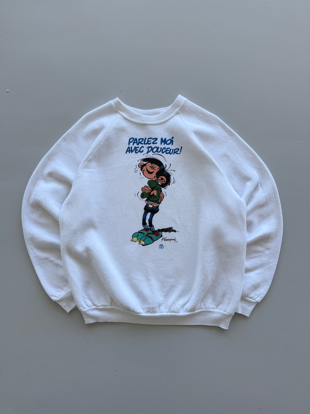 White Gaston Lagaffe 90's Vintage French Cartoon Sweatshirt - XL