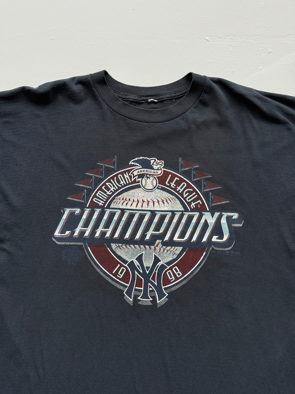 Navy Blue Overdyed New York Yankees 00's Vintage Baseball Graphic T-Shirt - XL
