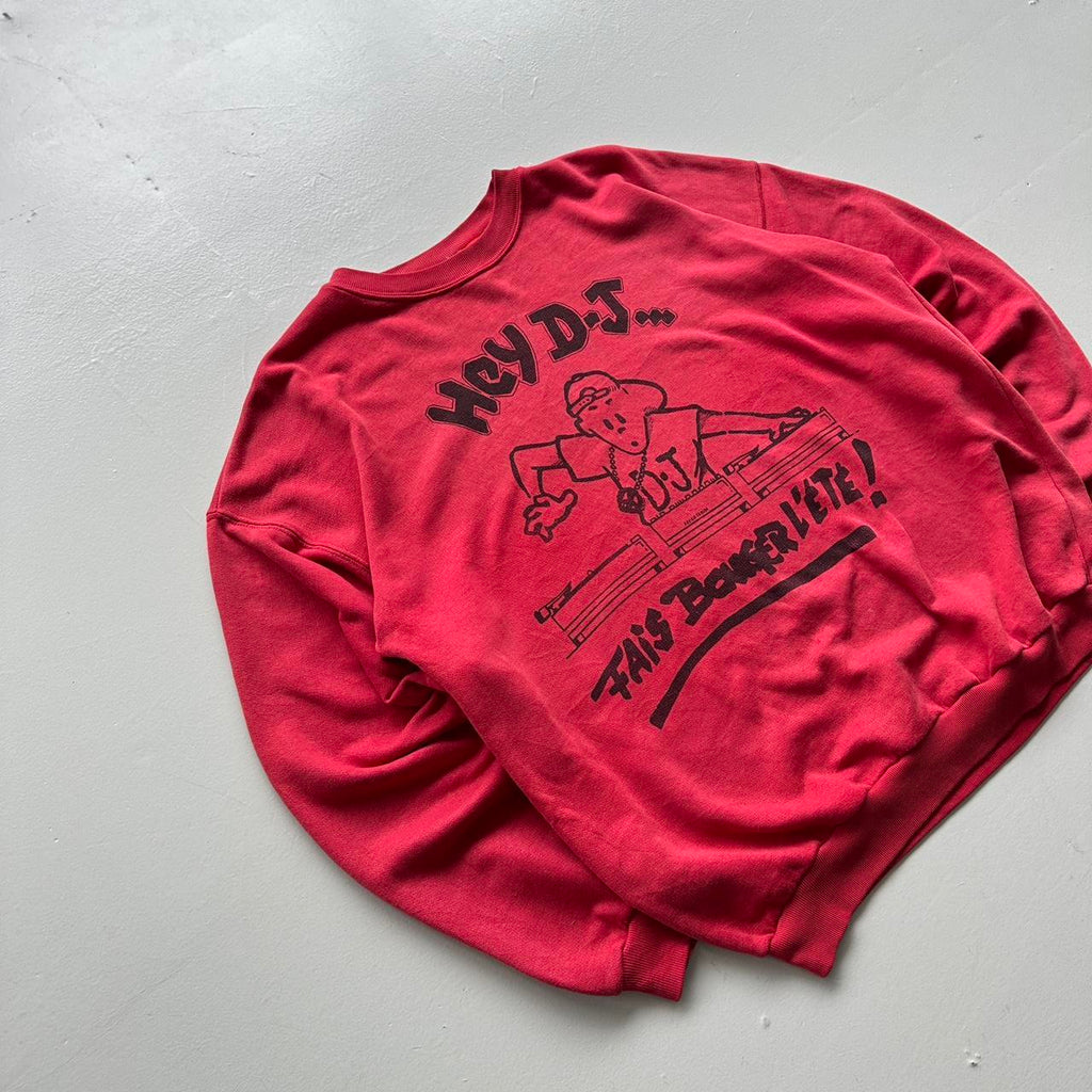 Burgundy Red French Cartoon DJ 90’s Vintage Graphic Sweatshirt - Large