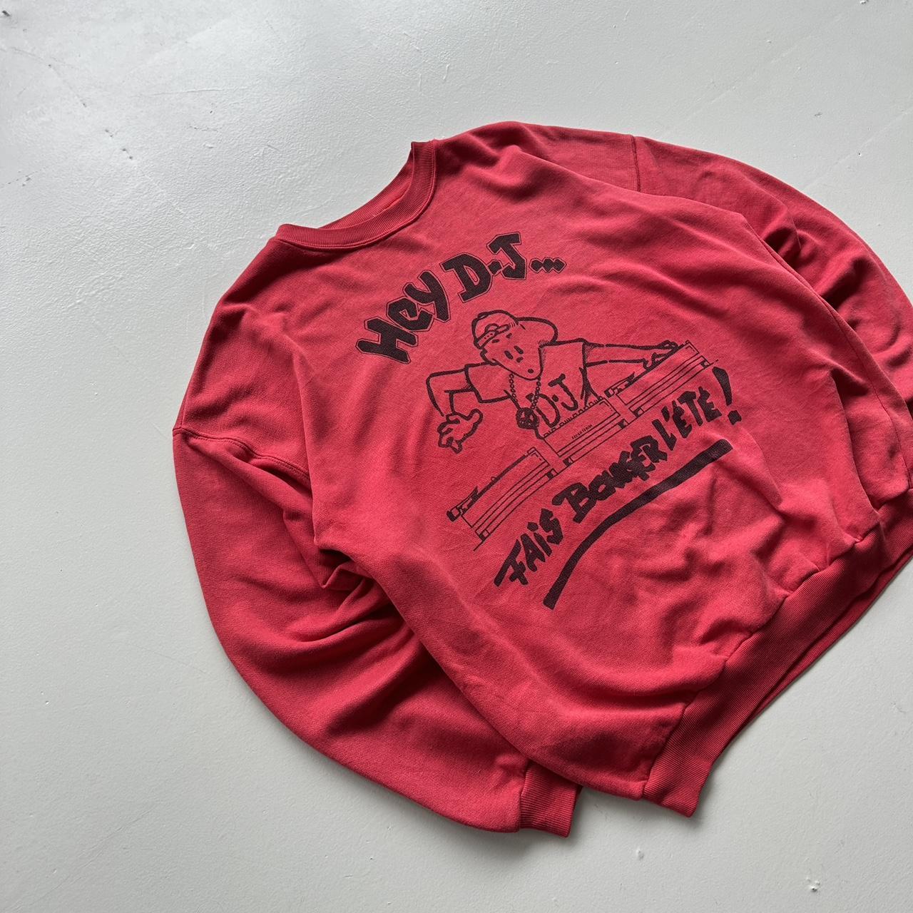 Burgundy Red French Cartoon DJ 90’s Vintage Graphic Sweatshirt - Large
