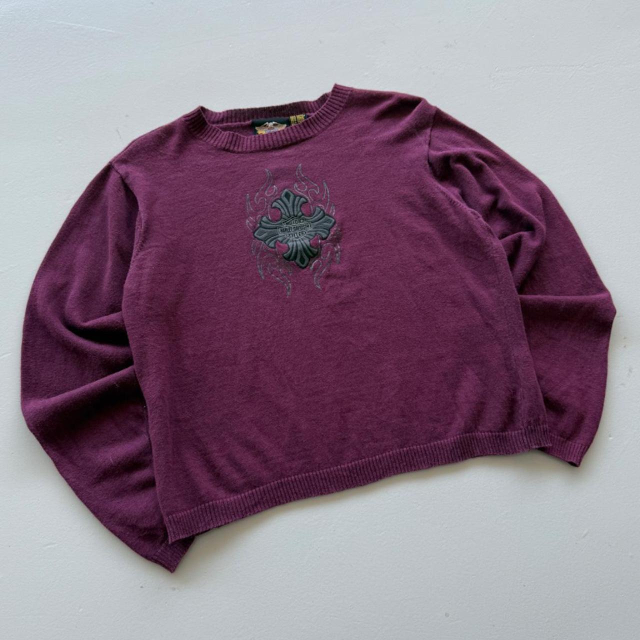 Purple Harley Davidson 00's Y2K Knit Cropped Jumper - Womens Large