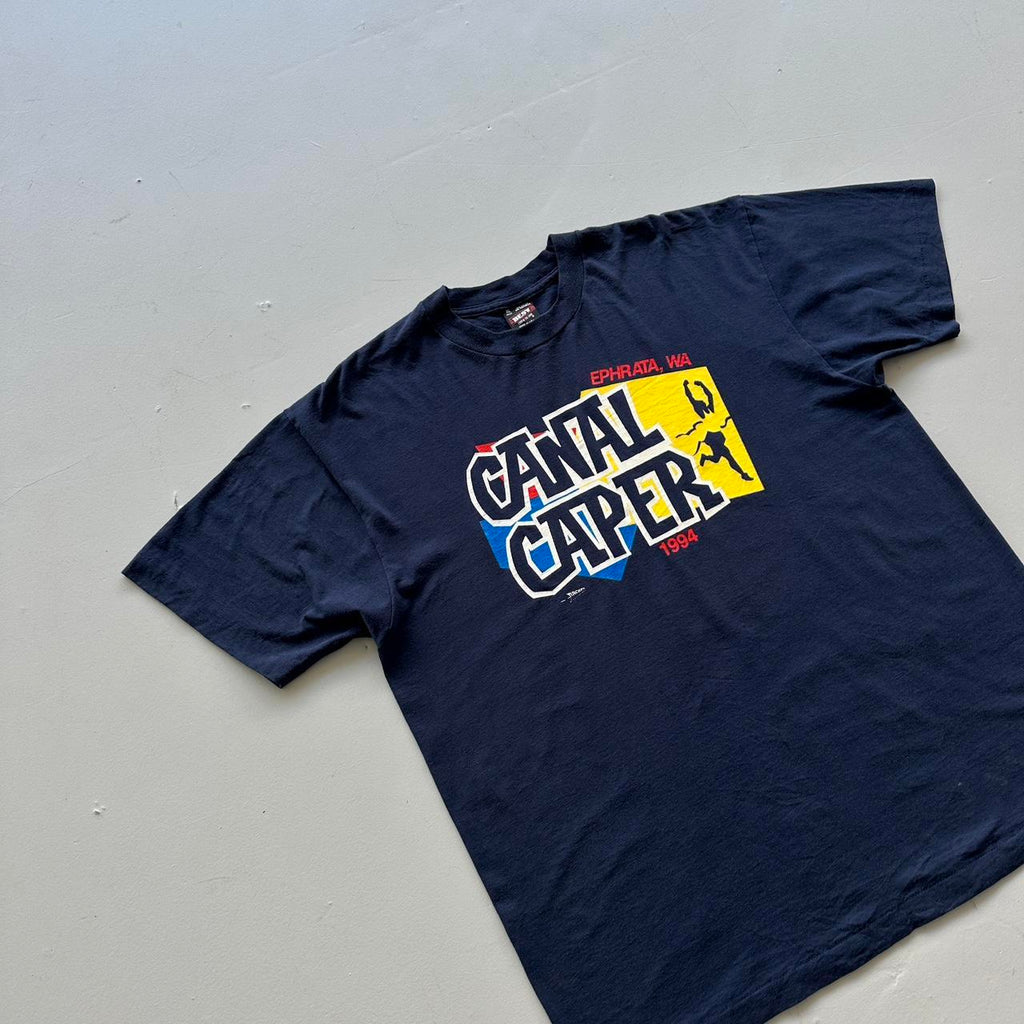 Navy Canal Running 90s Vintage T-shirt - XL
