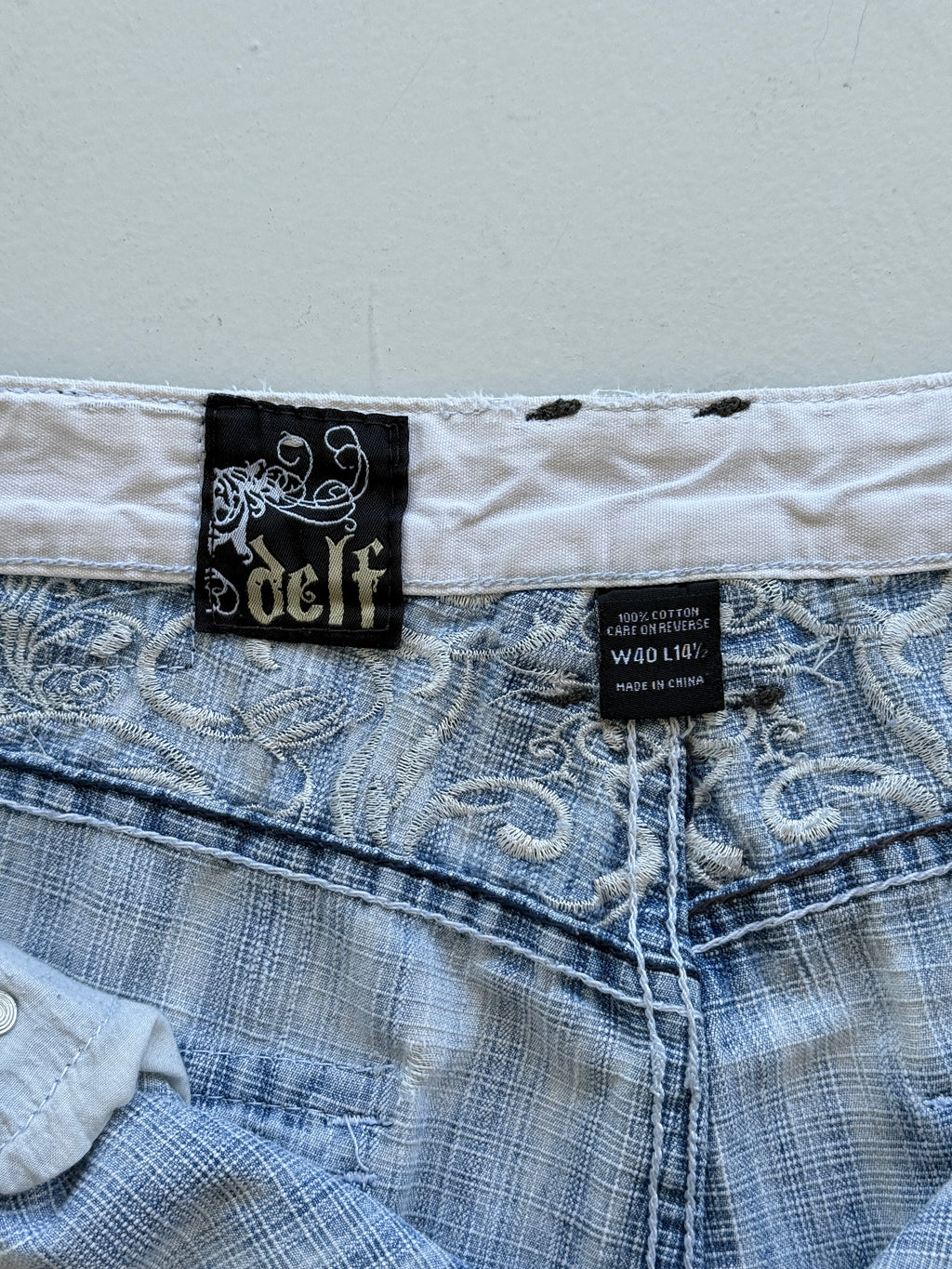 Light Blue Delf 00's Vintage Y2K Baggy Hip Hop Denim Shorts - W38 x L14