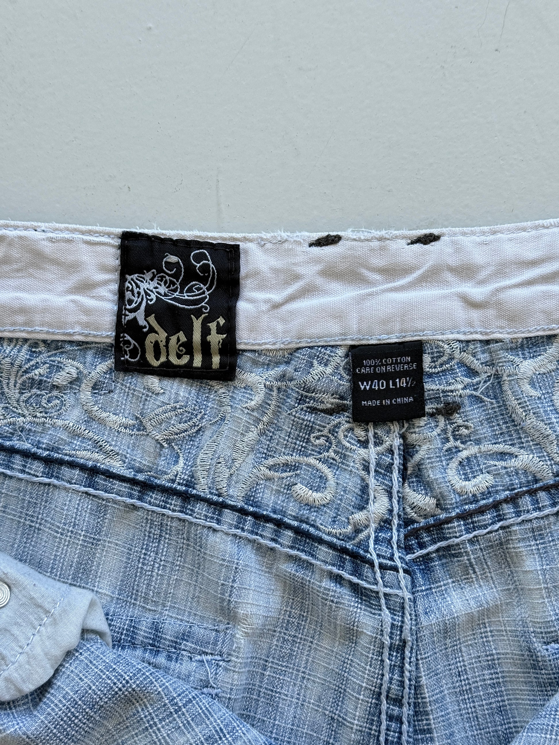 Light Blue Delf 00's Vintage Y2K Baggy Hip Hop Denim Shorts - W38 x L14