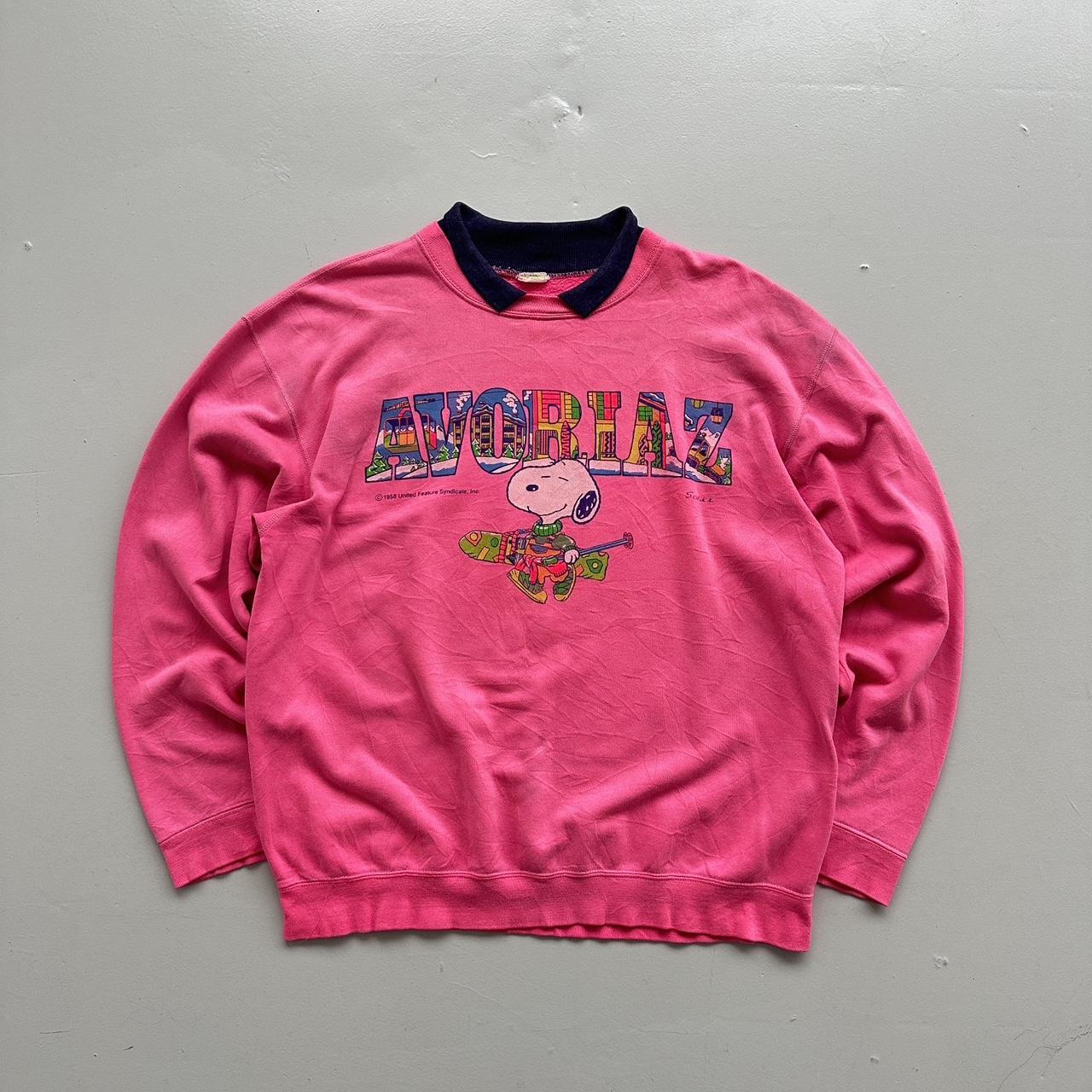 Pink Snoopy Peanuts Avoriaz Ski Vintage Graphic Sweatshirt - XL