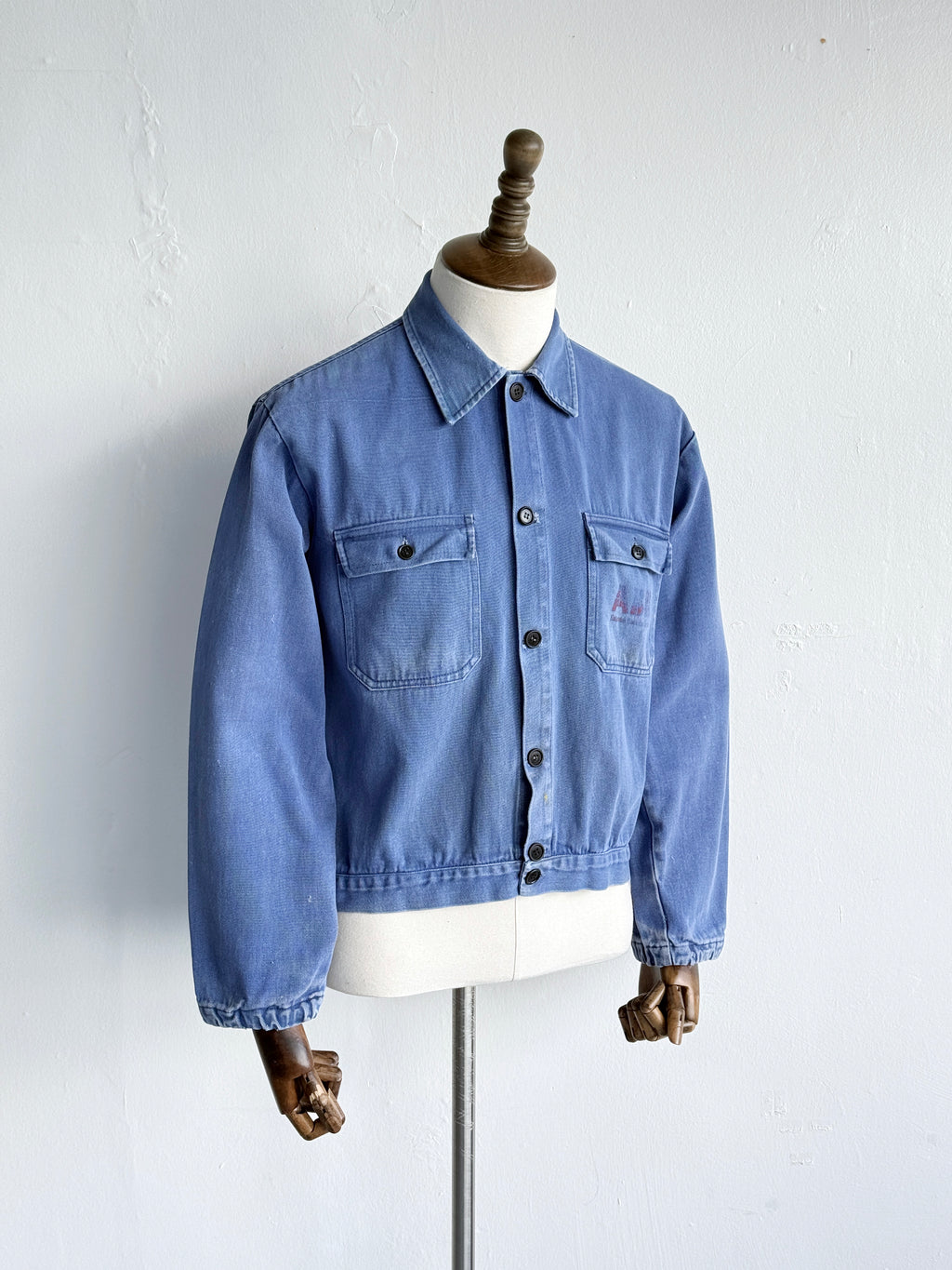 Blue French 1960s Vintage Cropped Workwear Chore Jacket CH491 - XS/S
