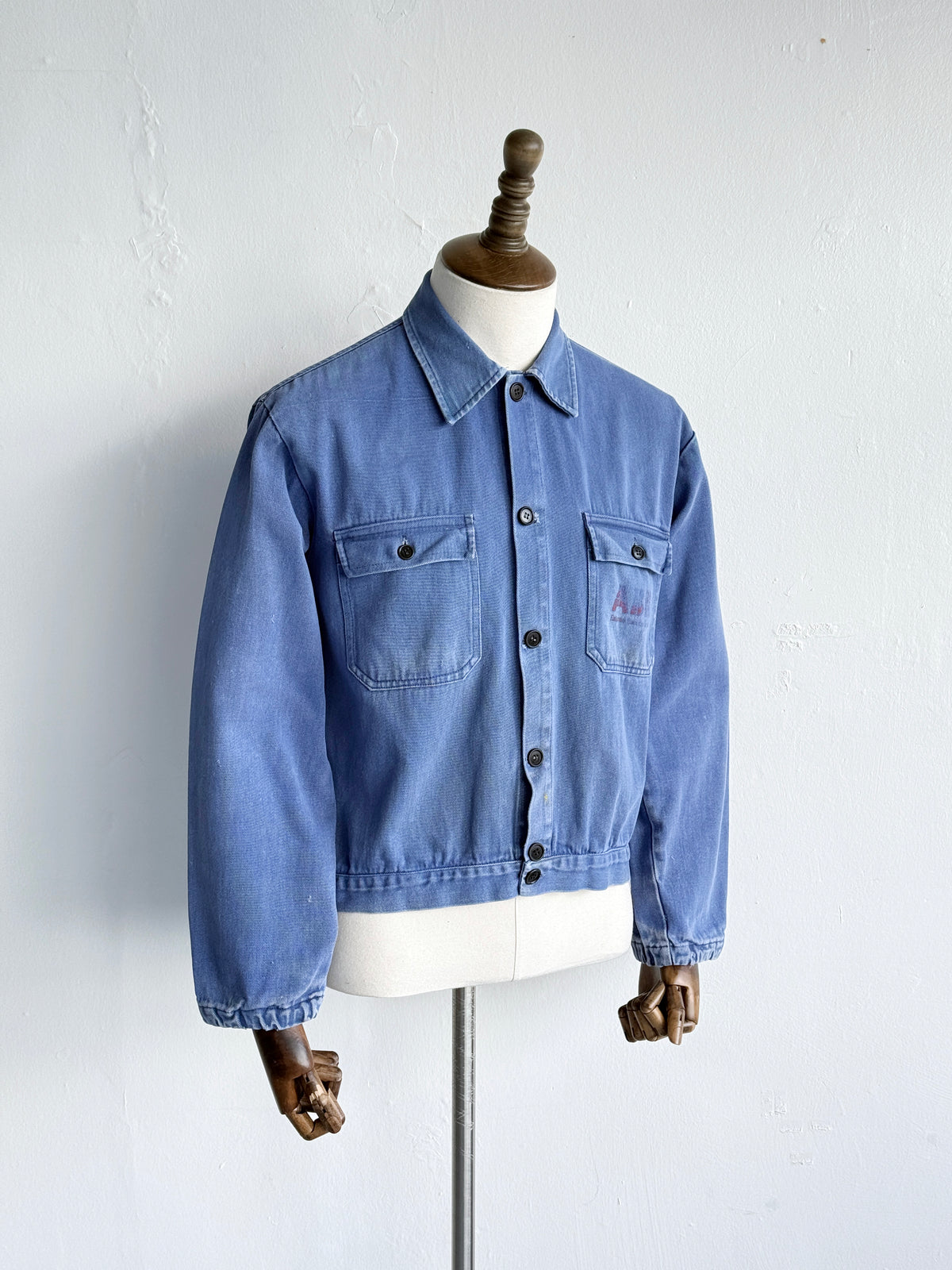 Blue French 1960s Vintage Cropped Workwear Chore Jacket CH491 - XS/S