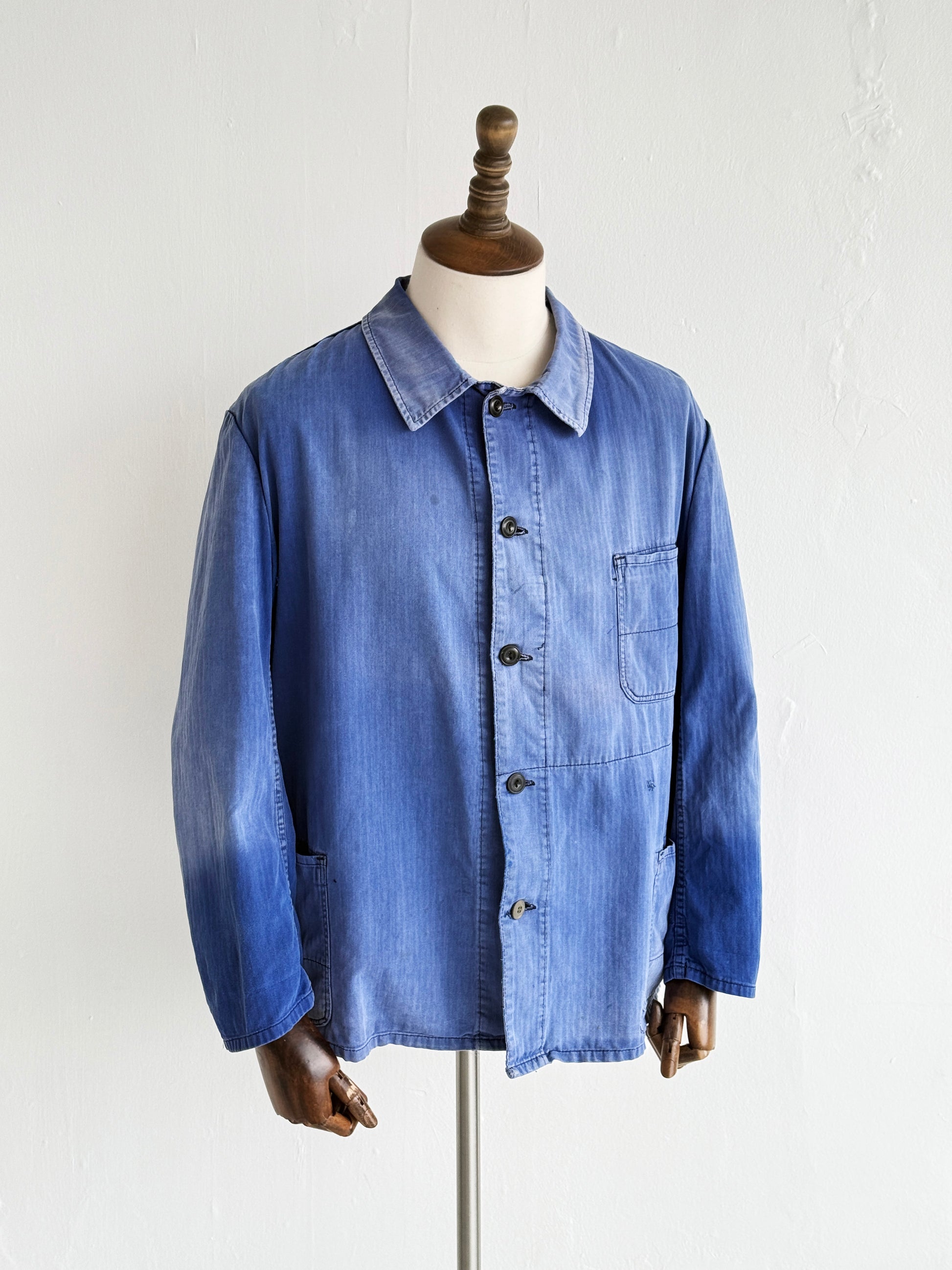 Faded Blue Pionier 70's Herringbone Cotton Vintage Workwear Chore Jacket CH380 -