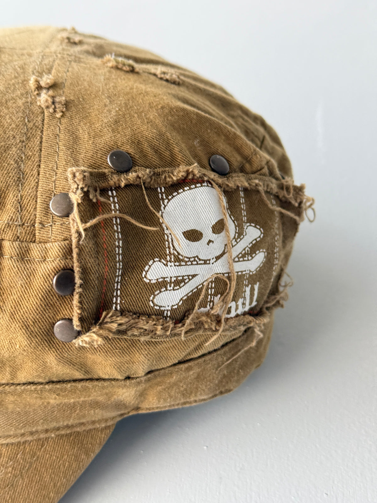 Khaki Brown Distressed Y2K Cadet Cap Military Style 00's Grunge Aesthetic