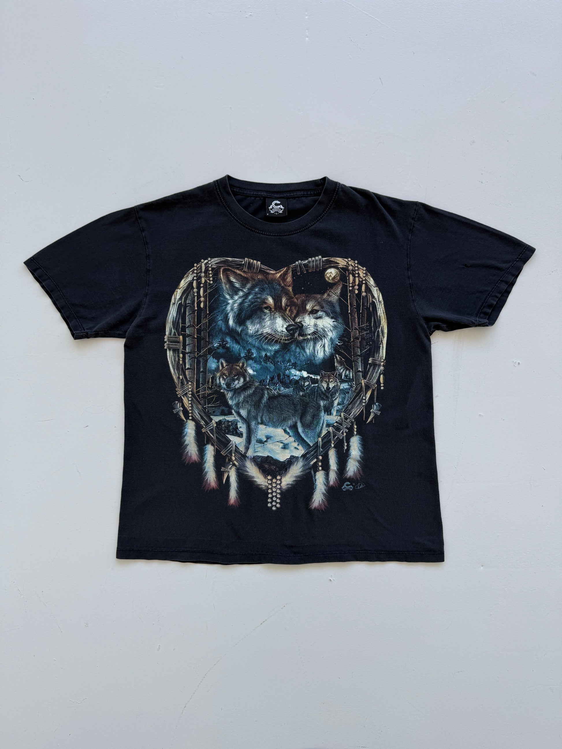 Black Wolf 00's Vintage Graphic T-Shirt - Medium