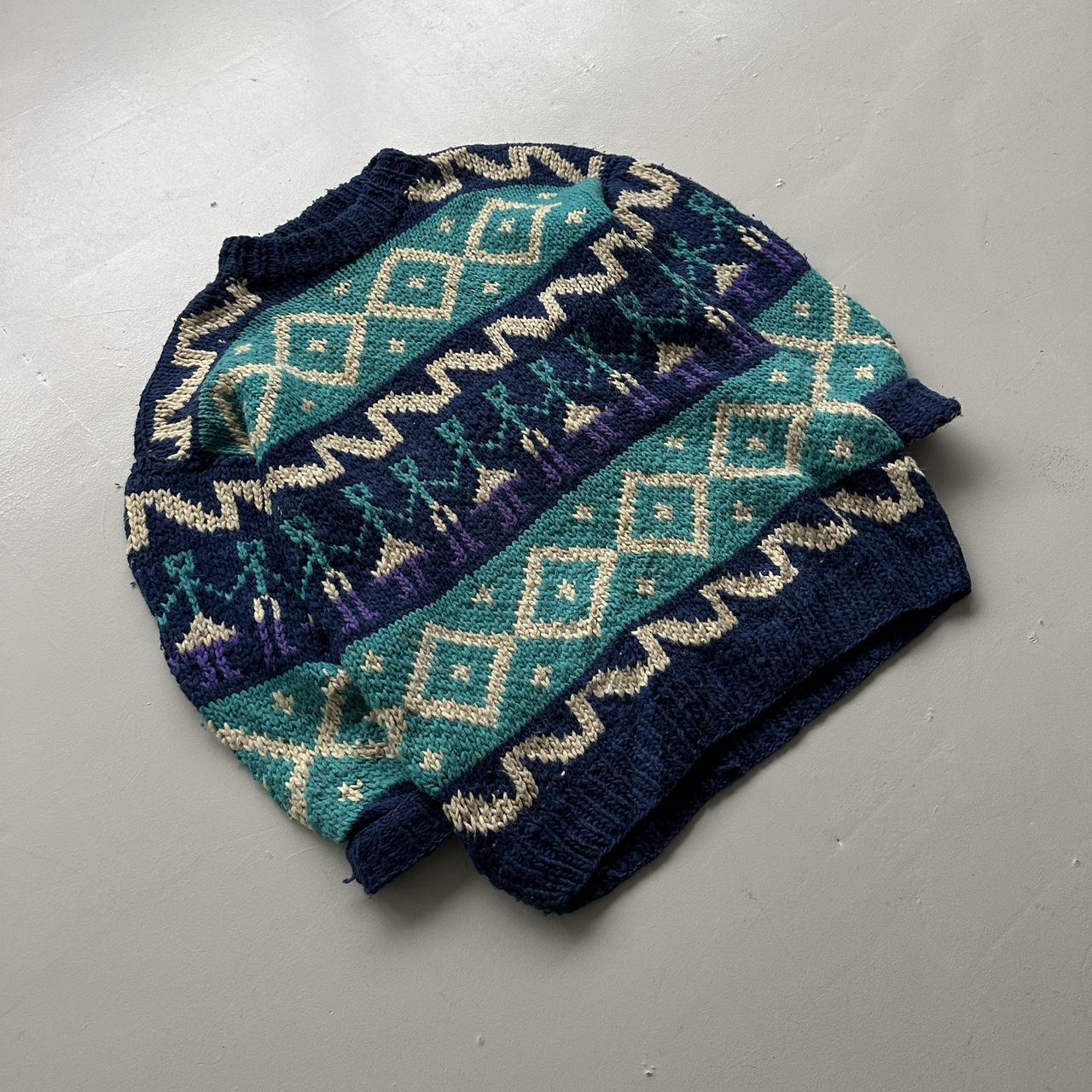 Blue Ecuadorian 80s Chunky Knit Jumper - Large