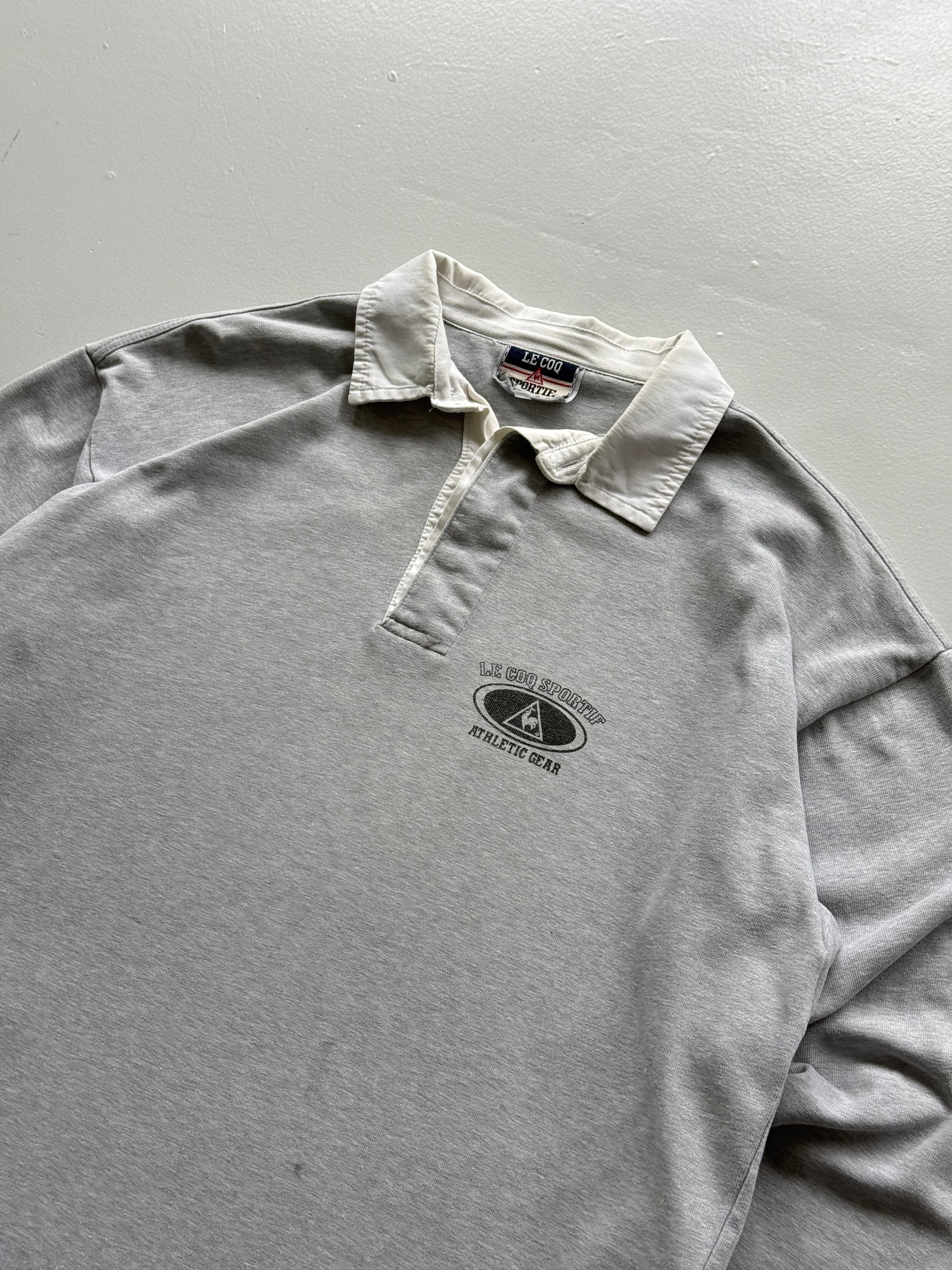 Grey Le Coq Sportif 00's Vintage Y2K Long Sleeve Rugby Jersey Polo - Medium