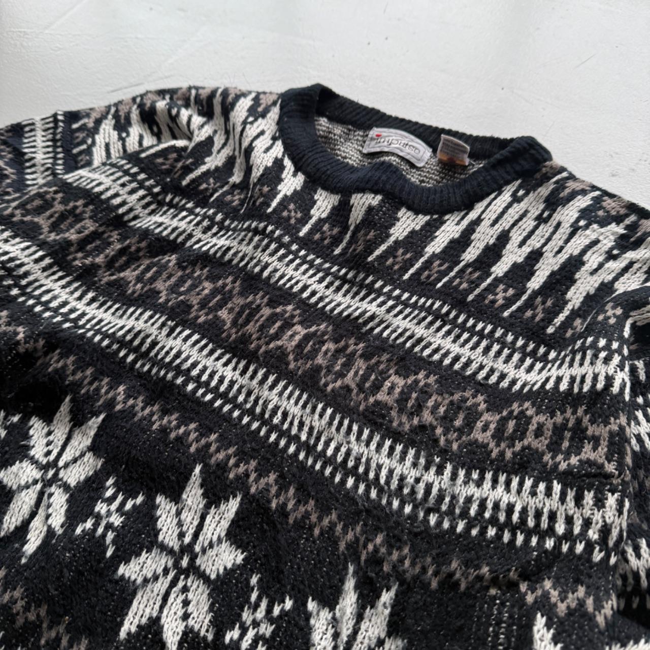 Black Striped 90's Vintage Christmas Pattern Knit Jumper - Medium