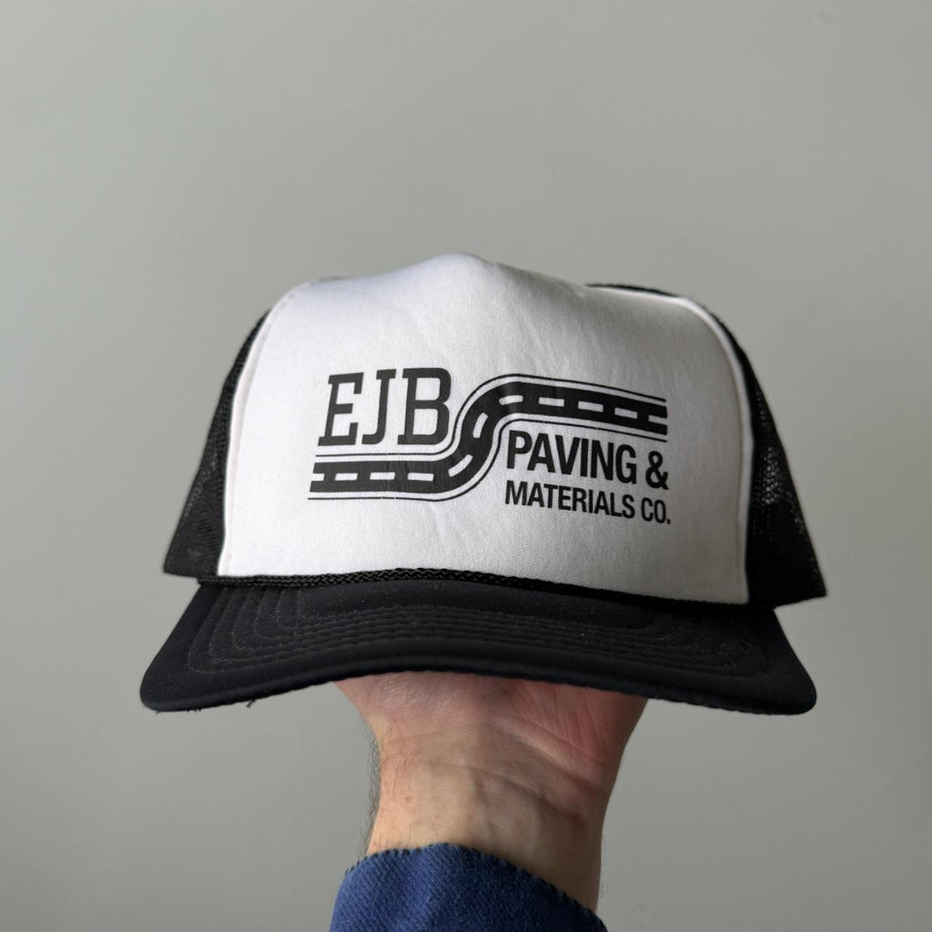 Black White EJB Paving Vintage Foam and Mesh SnapBack Trucker Cap