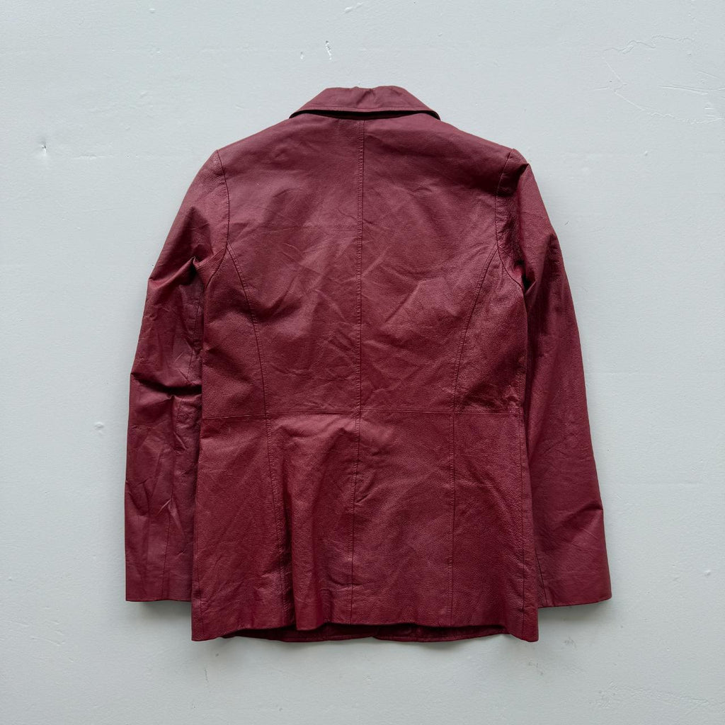 Burgundy Leather Blazer Vintage Y2K 00s Jacket - Womens Size 8