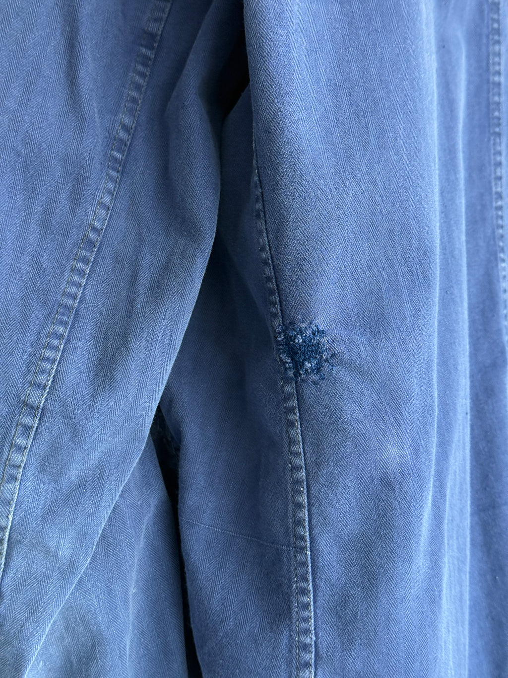 Blue Herringbone Cotton Vintage Workwear Chore Jacket CH499 - Large