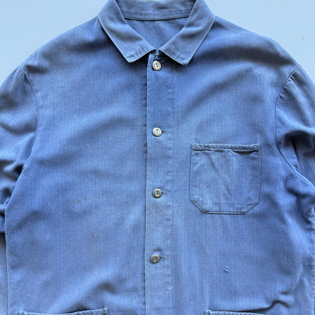 Indigo Blue Faded 70s Vintage Chore Jacket - Medium