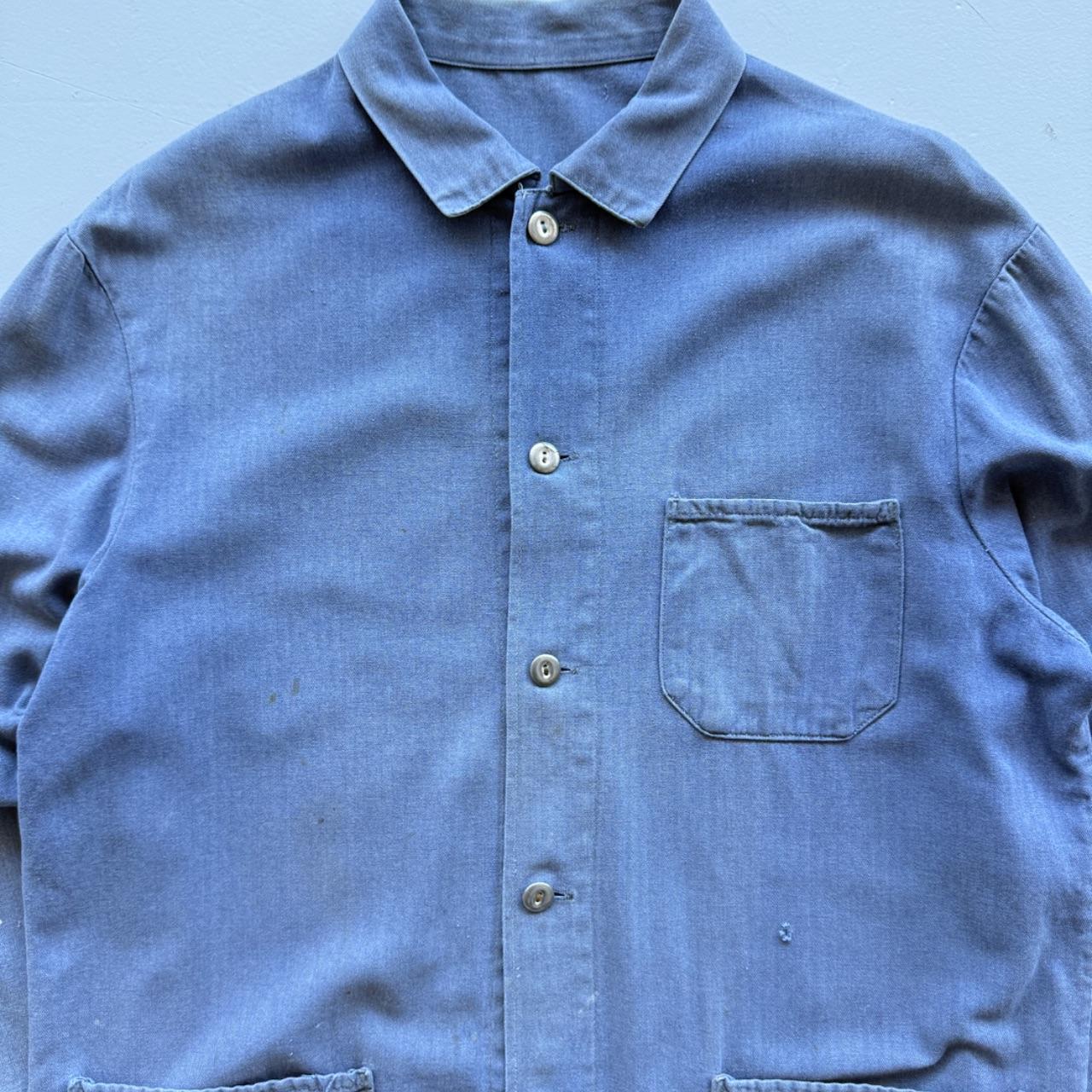Indigo Blue Faded 70s Vintage Chore Jacket - Medium