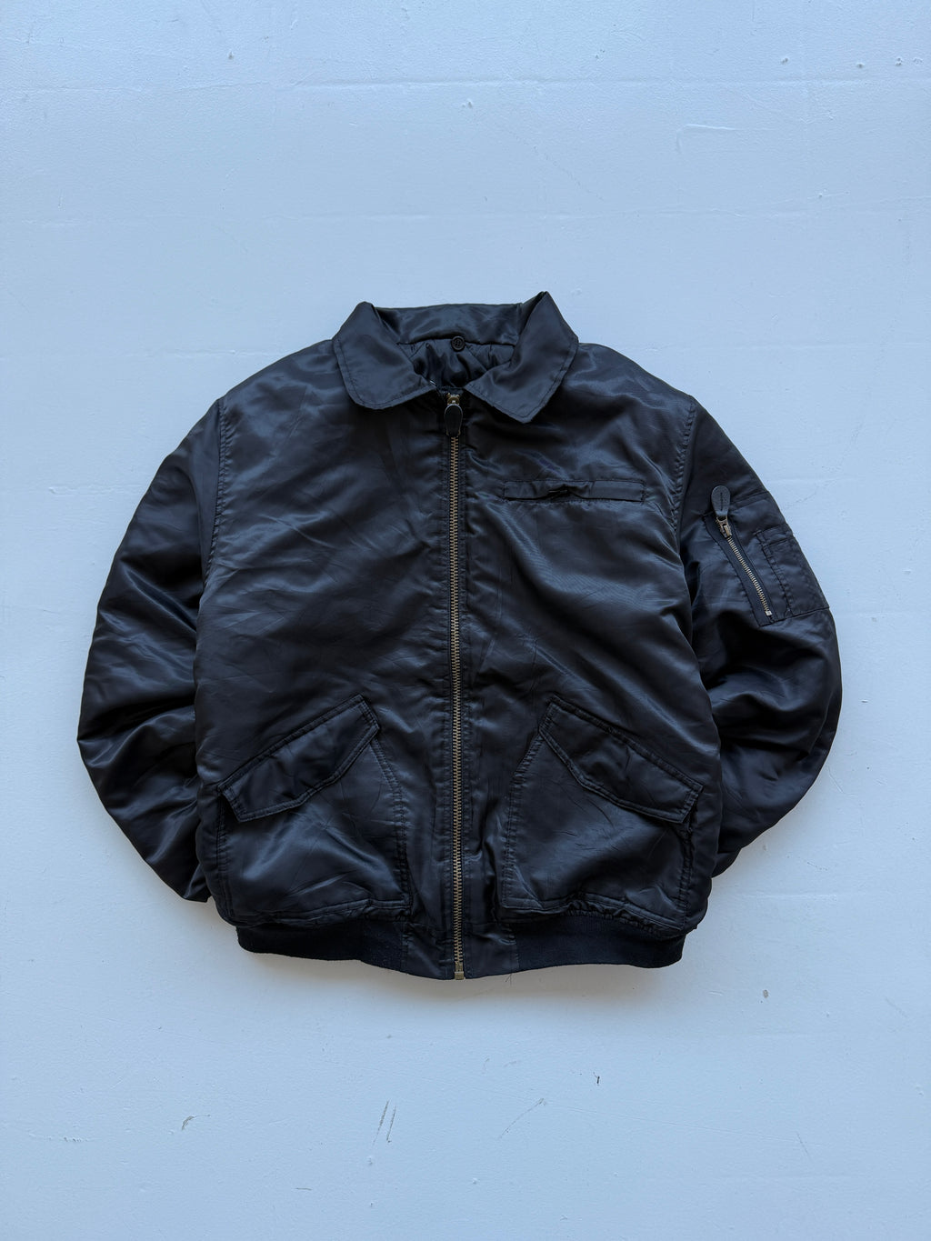 Black 90's Vintage Police Bomber Jacket - Large