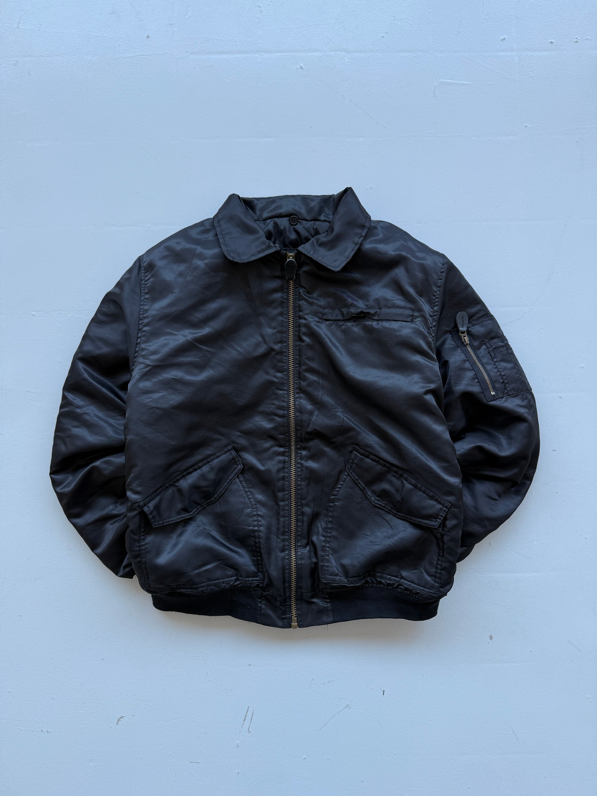 Black 90's Vintage Police Bomber Jacket - Large