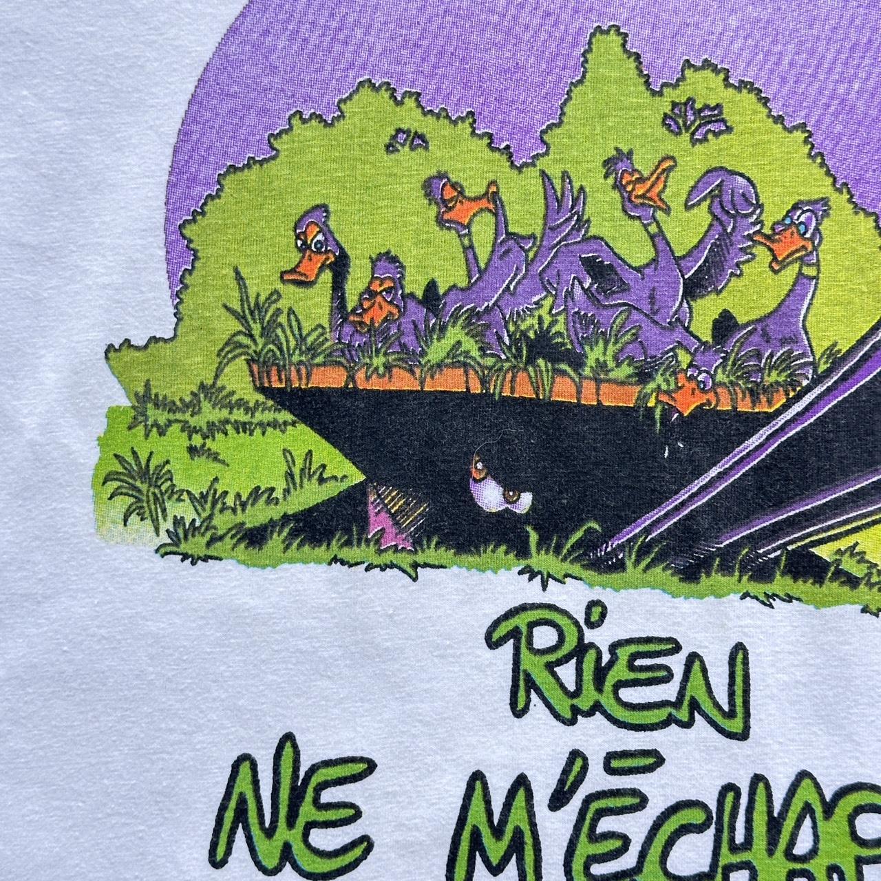 White Novelty Ducks French Cartoon Vintage 90's T-shirt - Large
