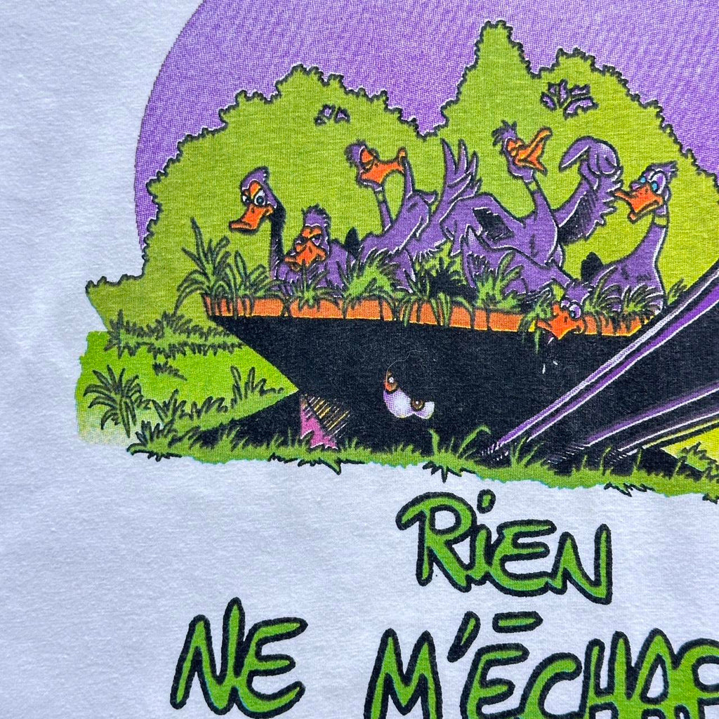 White Novelty Ducks French Cartoon Vintage 90's T-shirt - Large
