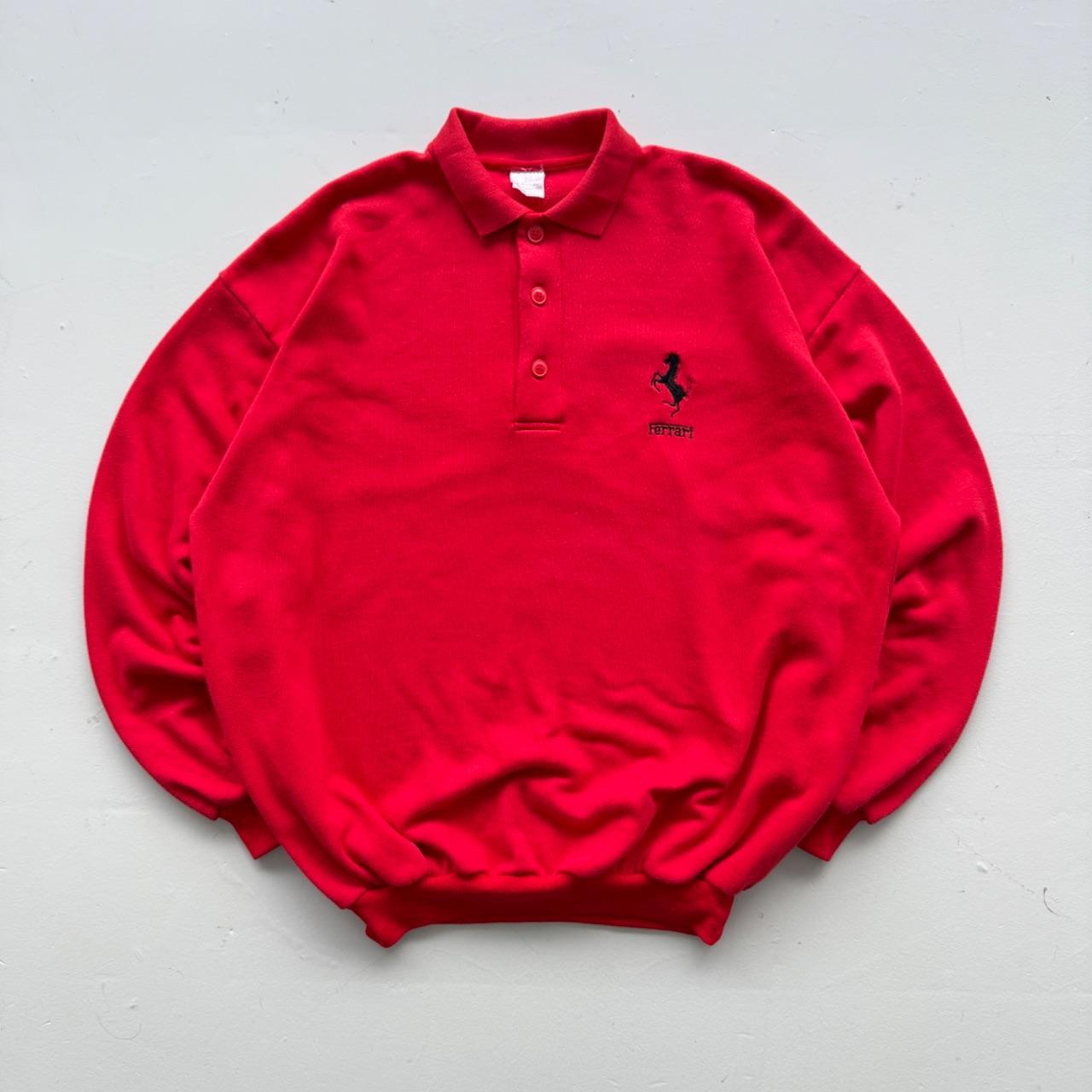 Red Ferrari 90s Vintage Logo Polo Sweatshirt - XL