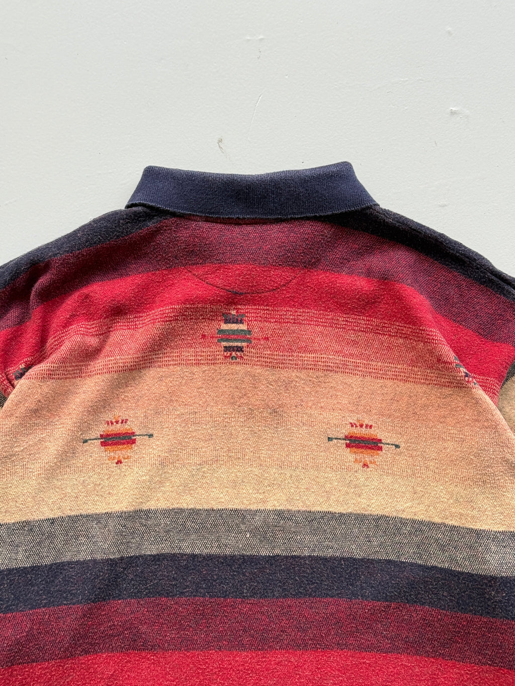 Navajo Aztec Stripe 90's Vintage Long Sleeve Cotton Polo - Medium
