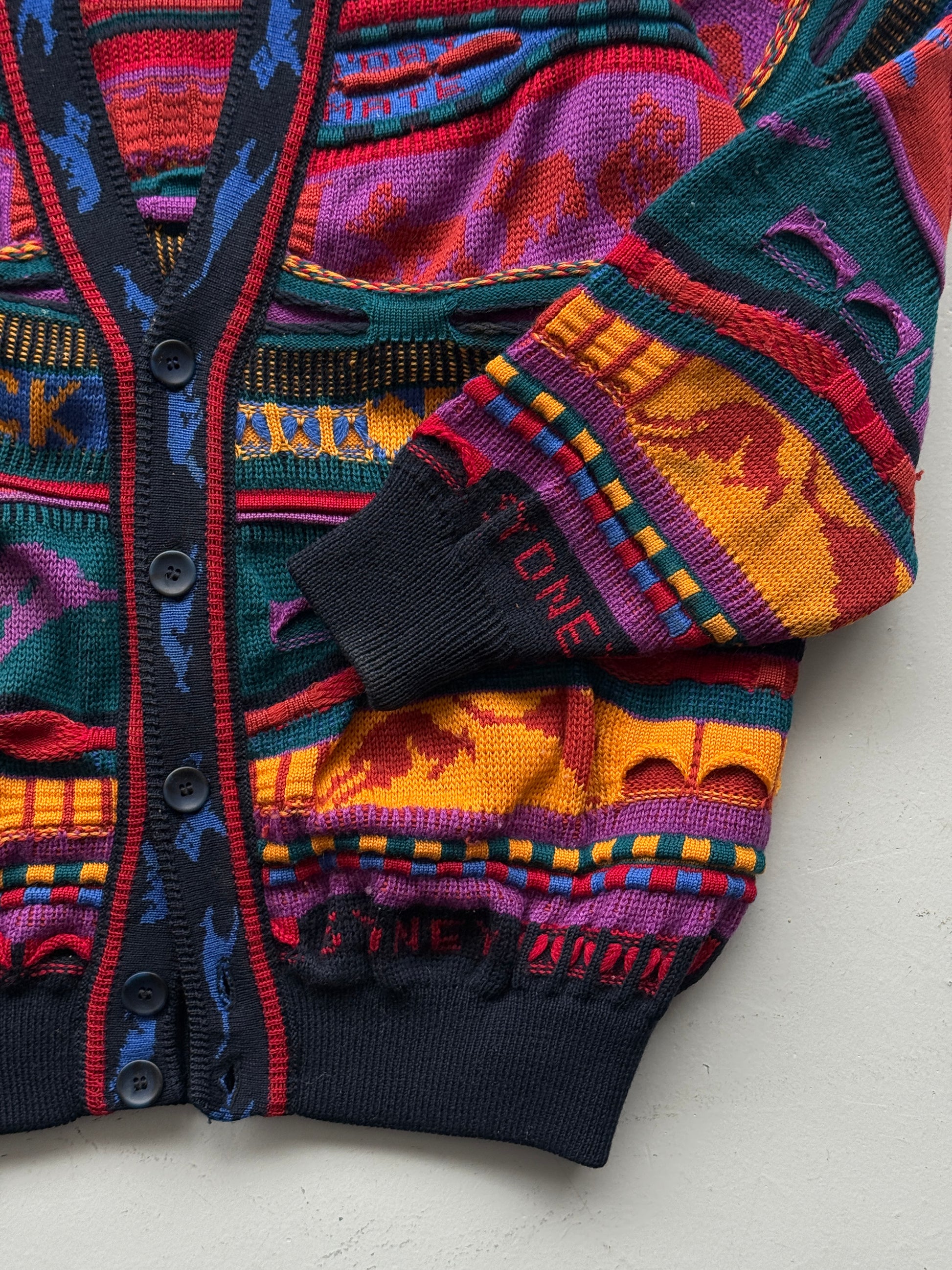 Colourful 3D Knit Woollen 90's Australian Hysport Cardigan -14 / Mens Medium