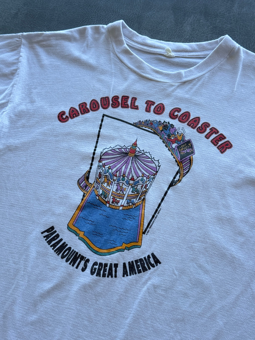 White Paramount's Great America Carousel to Coaster 1993 10K Race Vintage Graphi
