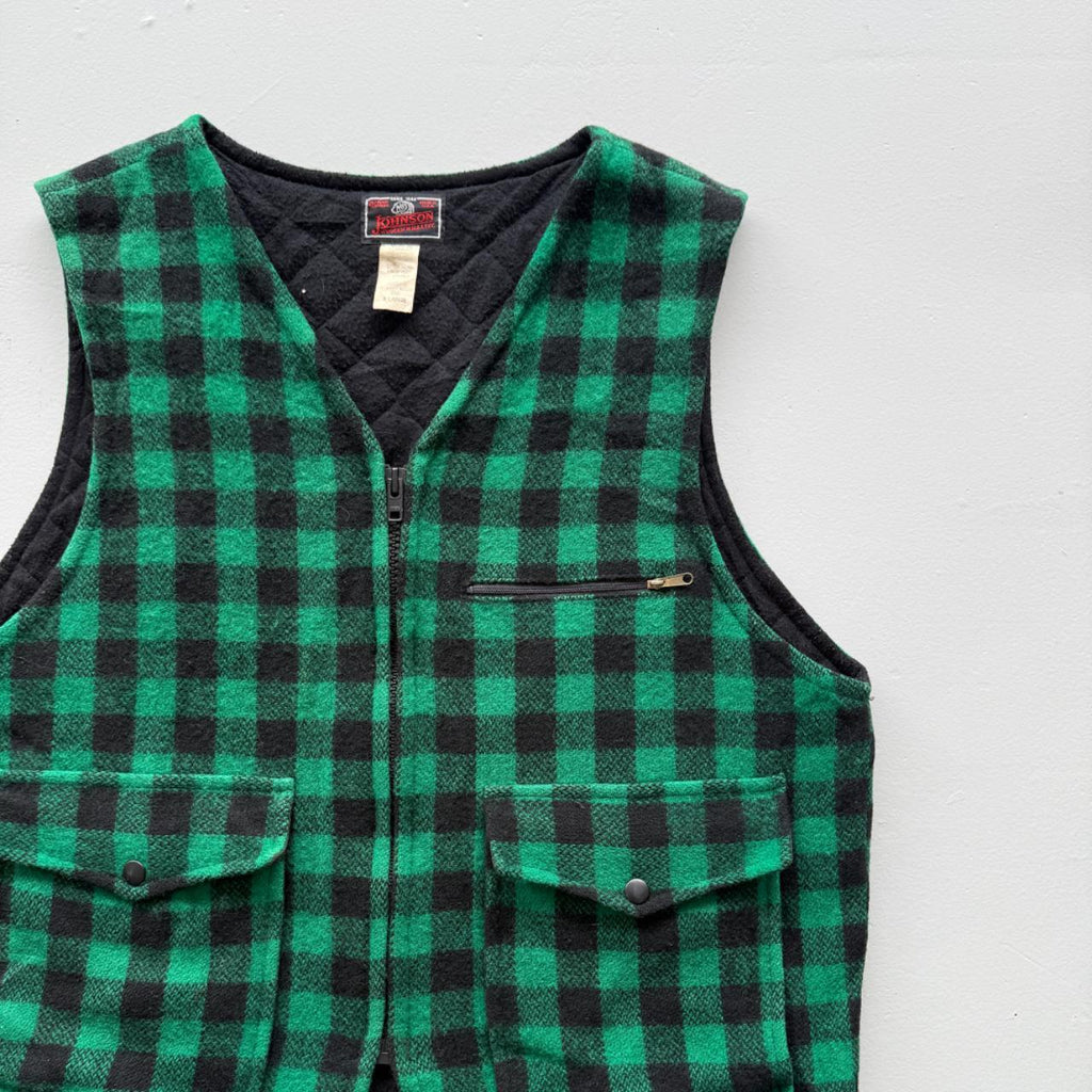 Checkered Johnson Woollen Mills 70s Vintage Buffalo Plaid Waistcoat / Vest - XL